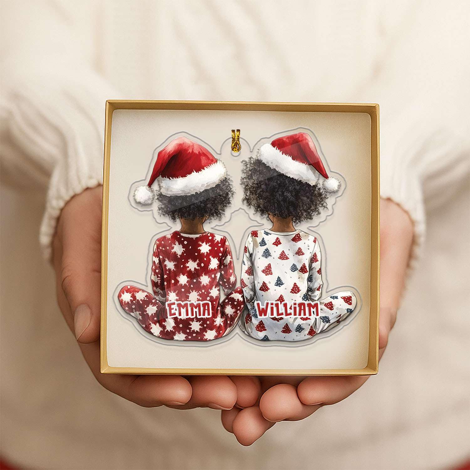 2D Acrylic Christmas Elf Shaped Ornament with Gift Box, Personalized Name Holiday Keepsake, Cute Ornament for Kids Room, Custom Name African-Inspired Decoration, Gifts for Boys