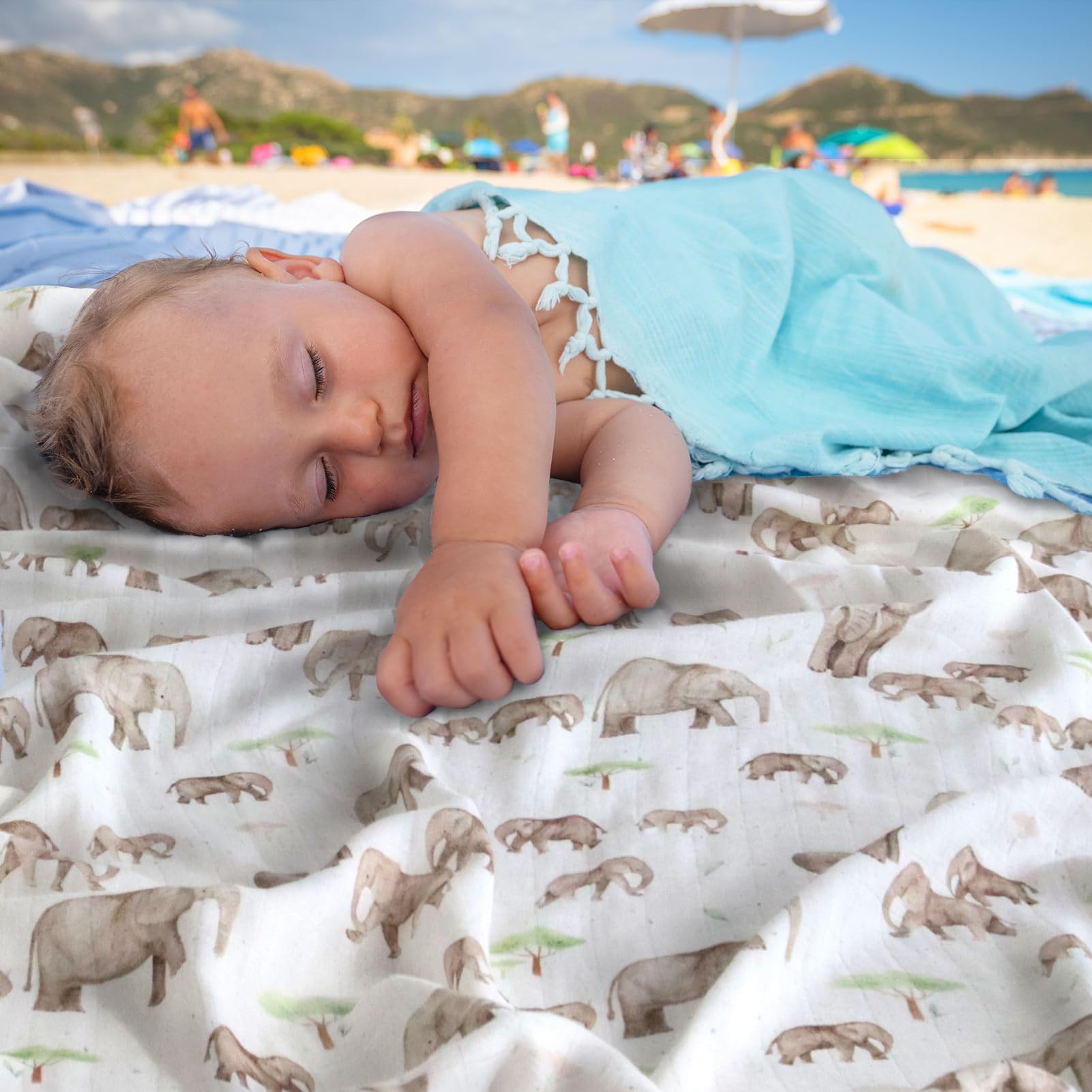 LifeTree Muslin Swaddle Blankets, Baby Swaddling Wrap Nursery Blanket Unisex, Soft 70% Viscose from Bamboo and 30% Cotton, Large 47 x 47 inches, Bear & Checkered Swaddle Blanket