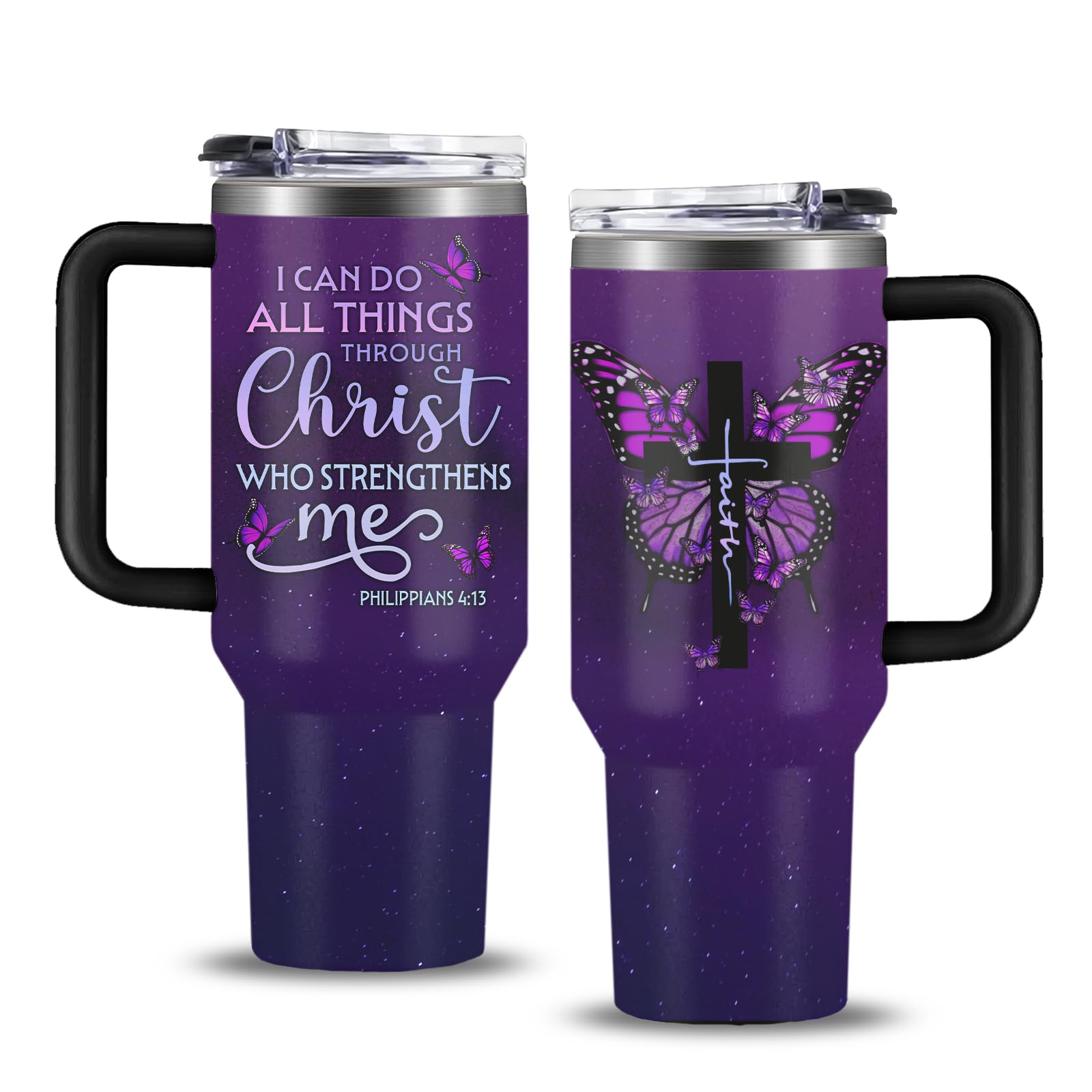 Christian Gifts for Women, 40 oz I Can Do All Things Christ Tumbler With Handle, Inspirational Religious Birthday Gifts for Faith Cup, Christian Jesus God Bible Verse Pastor Prayer Gift for Christmas