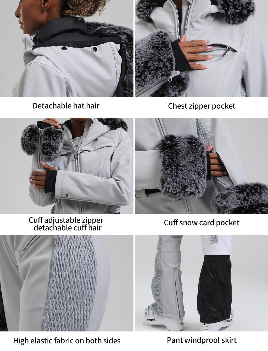 GSOU SNOW Ski Suit Womens One Piece Snowsuit Snowboard Jacket Slim Snow Jumpsuit Faux Fur Ski Outfit Waterproof Windproof