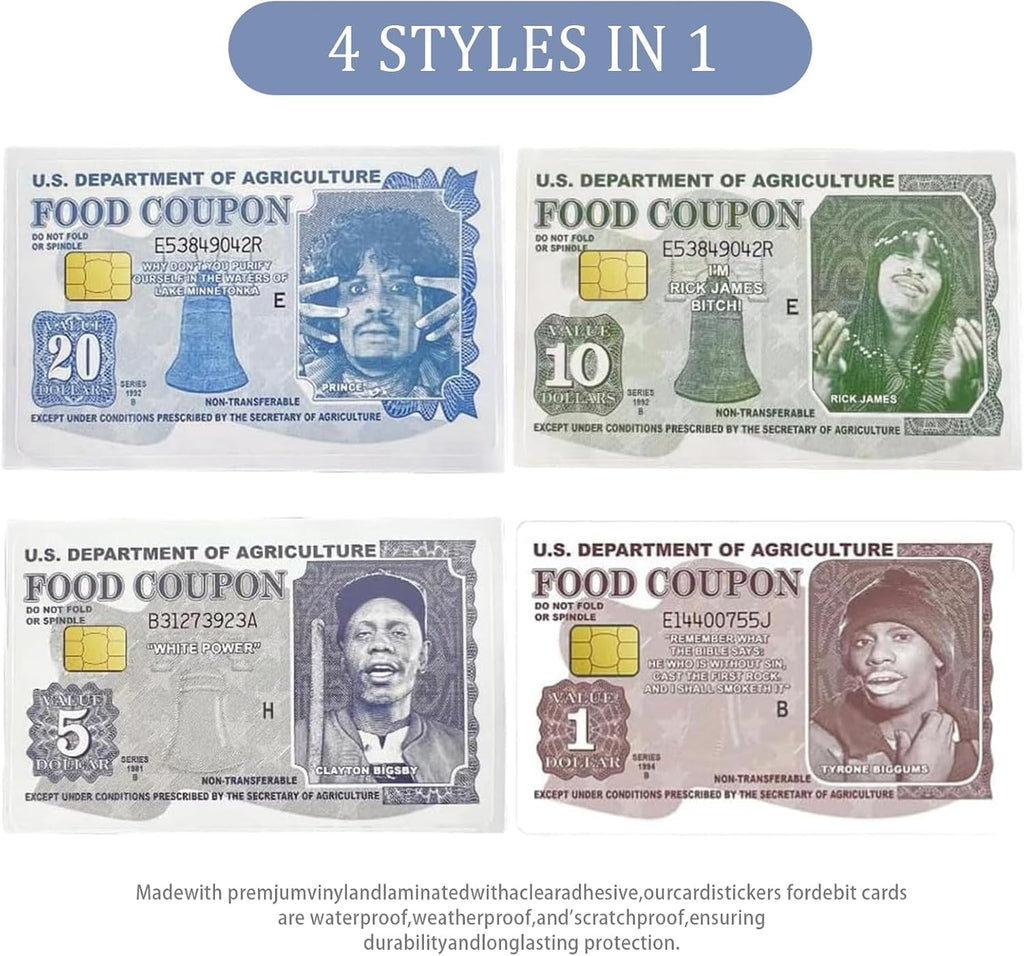 4Pcs Tyrone Biggums Food Coupon Credit Card Sticker, Debit Card Skin Cover, Personalized Food Coupon Debit Card Skin Cover, Waterproof Credit Card Skins Credit Card Covers Skin