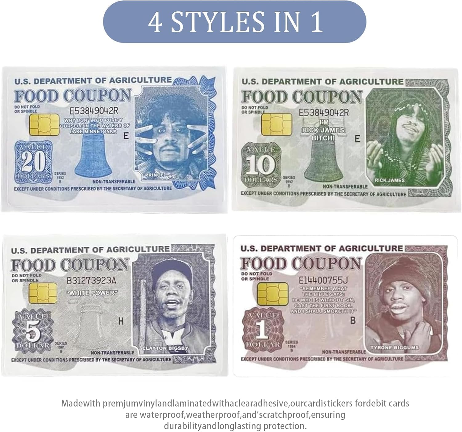 4Pcs Tyrone Biggums Food Coupon Credit Card Sticker, Debit Card Skin Cover, Personalized Food Coupon Debit Card Skin Cover, Waterproof Credit Card Skins Credit Card Covers Skin