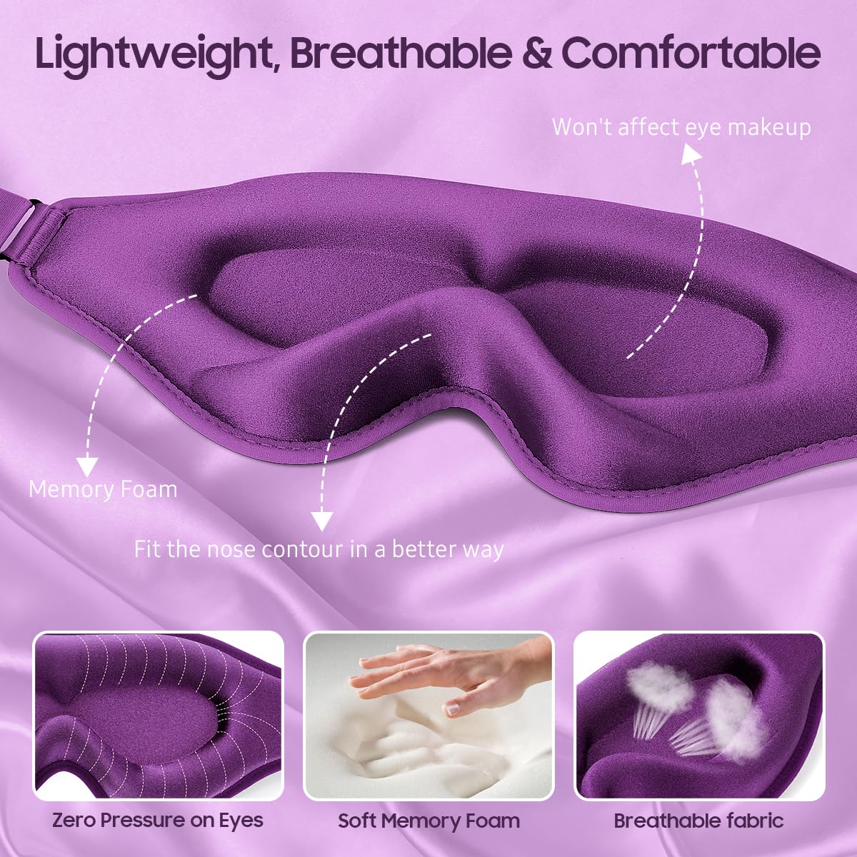 Sleep Mask, Premium Eye Mask for Sleeping, Total Blackout, Super Soft Comfort, Adjustable Fit, Upgraded 3D Ergonomic Designed Sleeping Mask for Home, Office, Travel, Meditation, Yoga, Pink