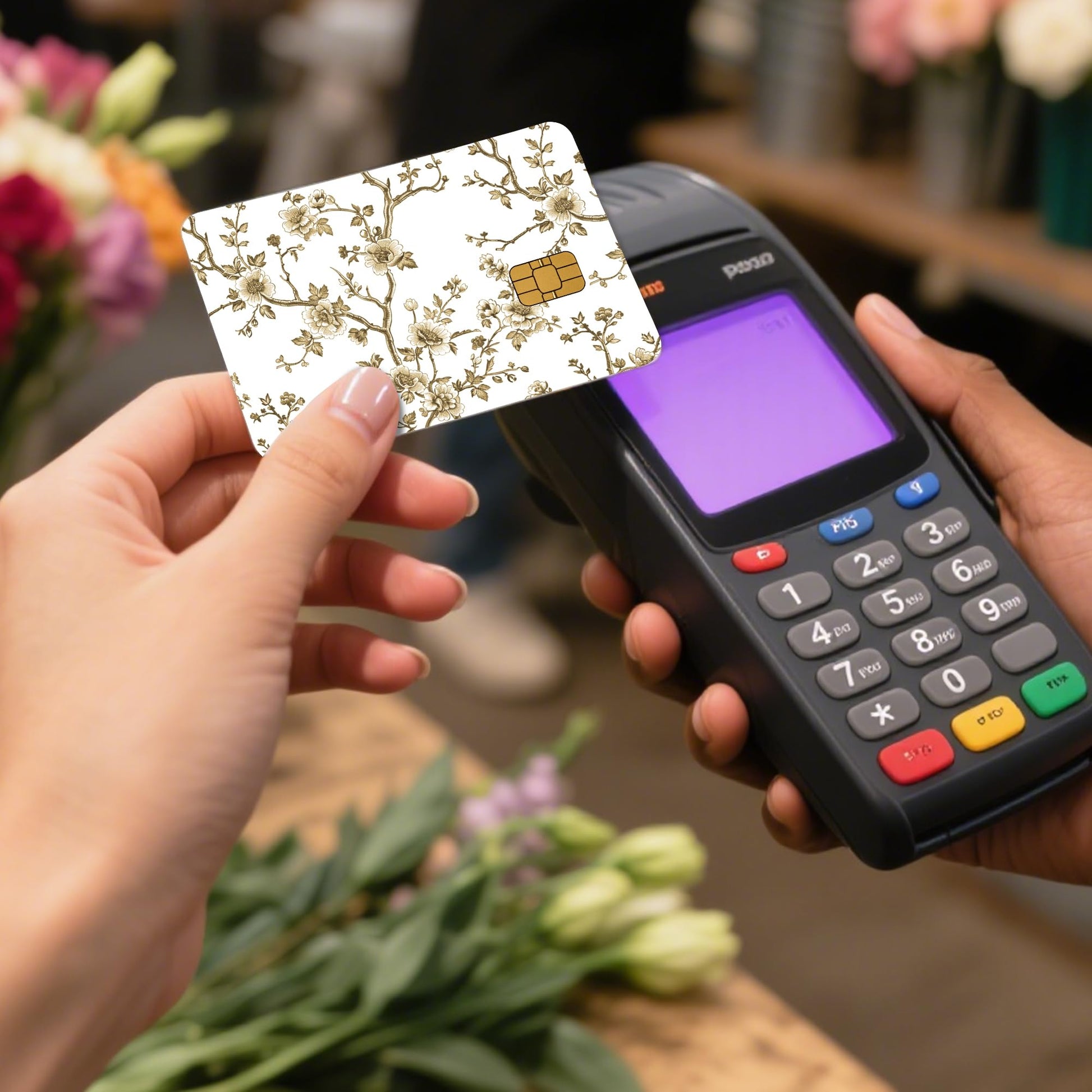 Credit Card Skin Stickers: 4PCS Scenic Mountain Debit Card Skins, Chinoiserie Landscape Cards Covers with Chip Cutout, Waterproof Removable Sticker Wraps for Bank Transportation Key Cards
