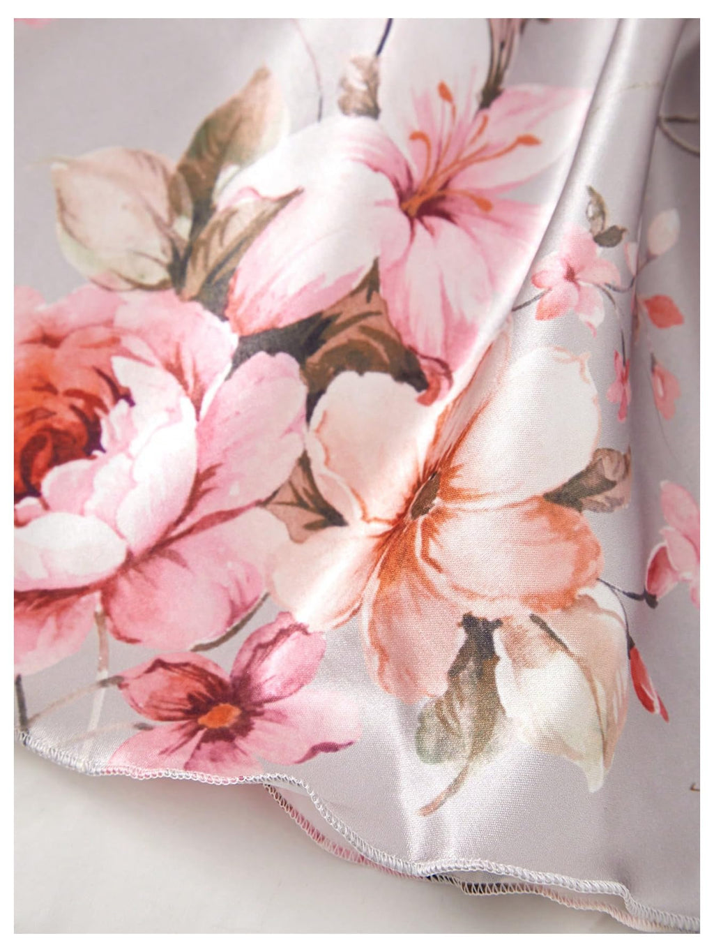 GORGLITTER Women's 5 Piece Floral Print Satin Pajama Set Nightgown Robe Cami Shorts Sleepwear with Storage Bag