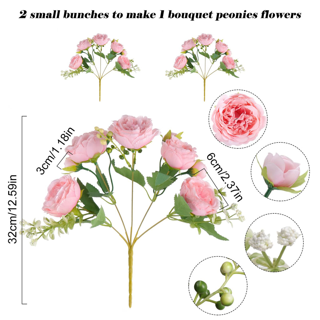 4 Bundles Artificial Peonies Silk Flowers, White Faux Peony Bouquet Florals Arrangements Decor for Farmhouse Home Boho Wedding Table Centerpiece, Fake Plastic Flowers Bulk Vase Decoration (White)