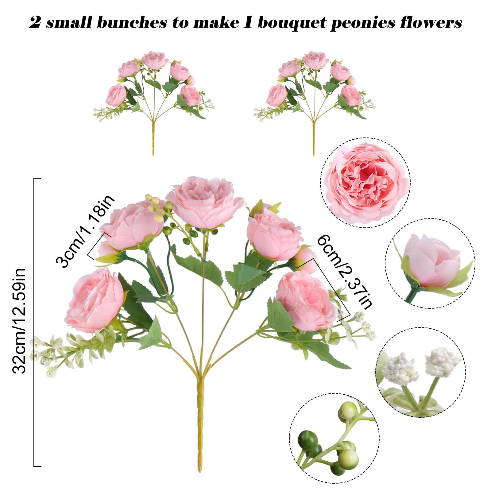 4 Bundles Artificial Peonies Silk Flowers, White Faux Peony Bouquet Florals Arrangements Decor for Farmhouse Home Boho Wedding Table Centerpiece, Fake Plastic Flowers Bulk Vase Decoration (White)
