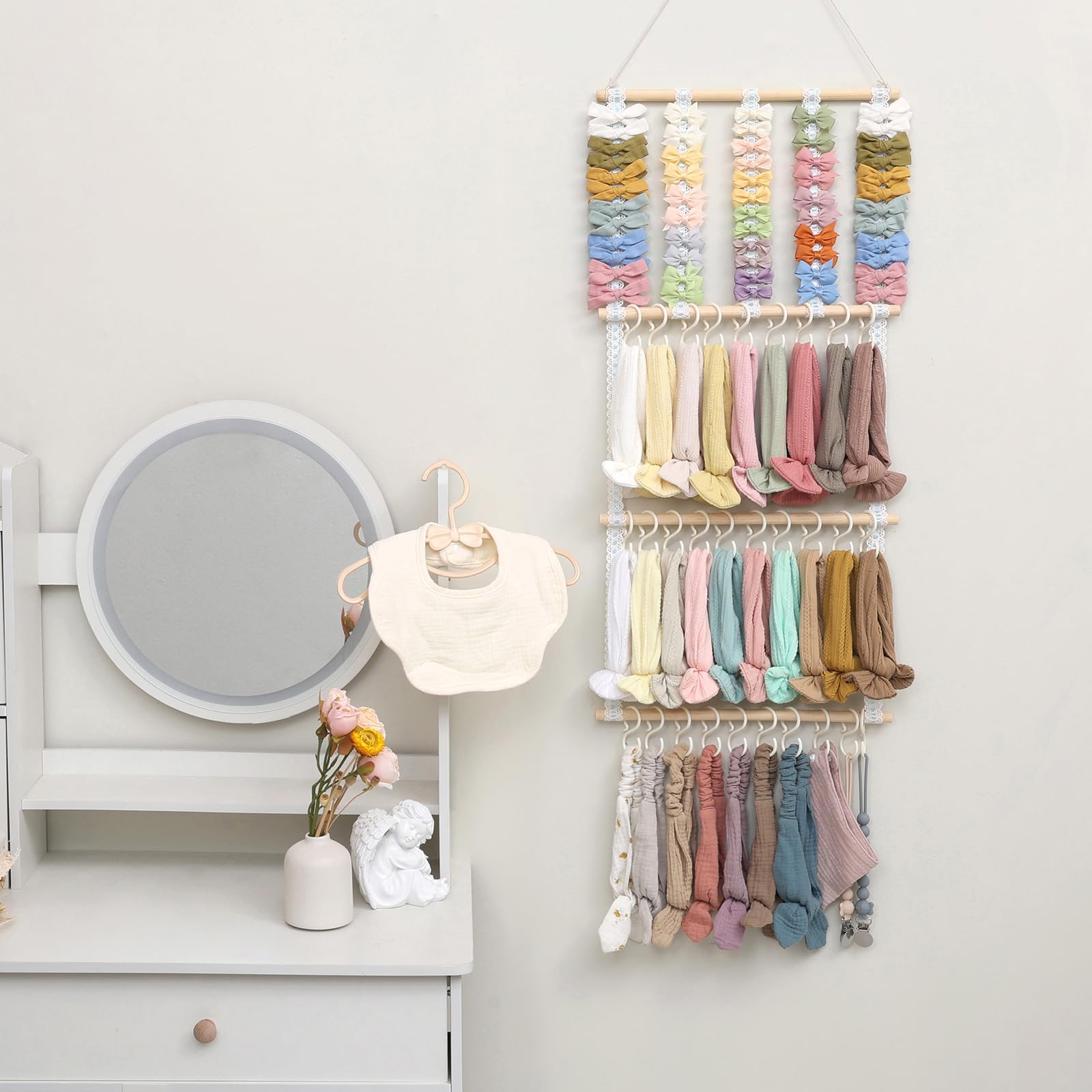 POVETIRE Headband Holder Hair Bows Organizer for Girls, Baby Headbands Hair Accessories Organizer Storage Wall Hanging Decor for Toddler Girls Room