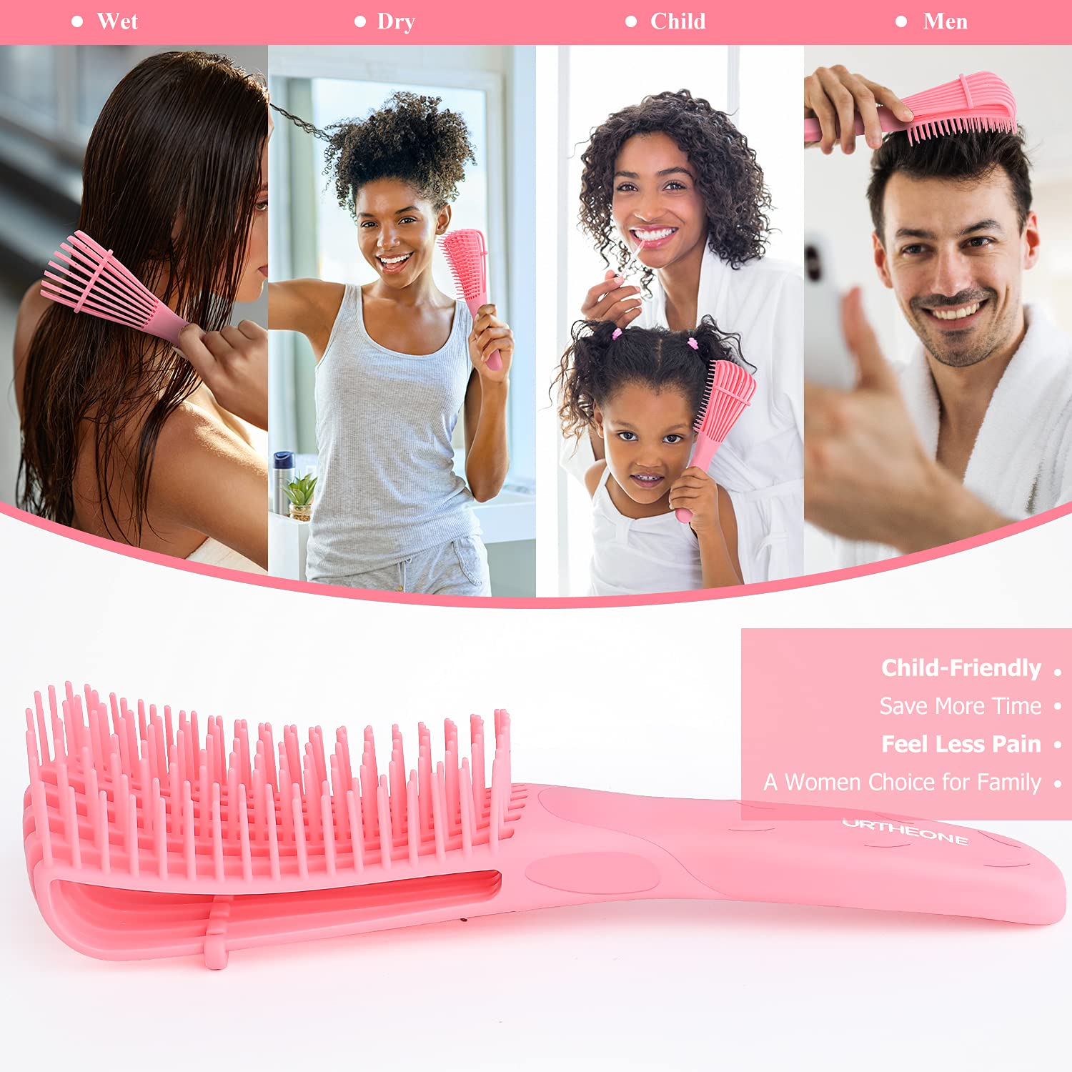 Detangling Hair Brush,Hair Detangler Brush and Wide Tooth Comb Set for Black Natural Curly Wet Dry Thick Straight Long Hair, Afro American Type 3a-4c, Comfortable Grip,Easy to Clean, Durable