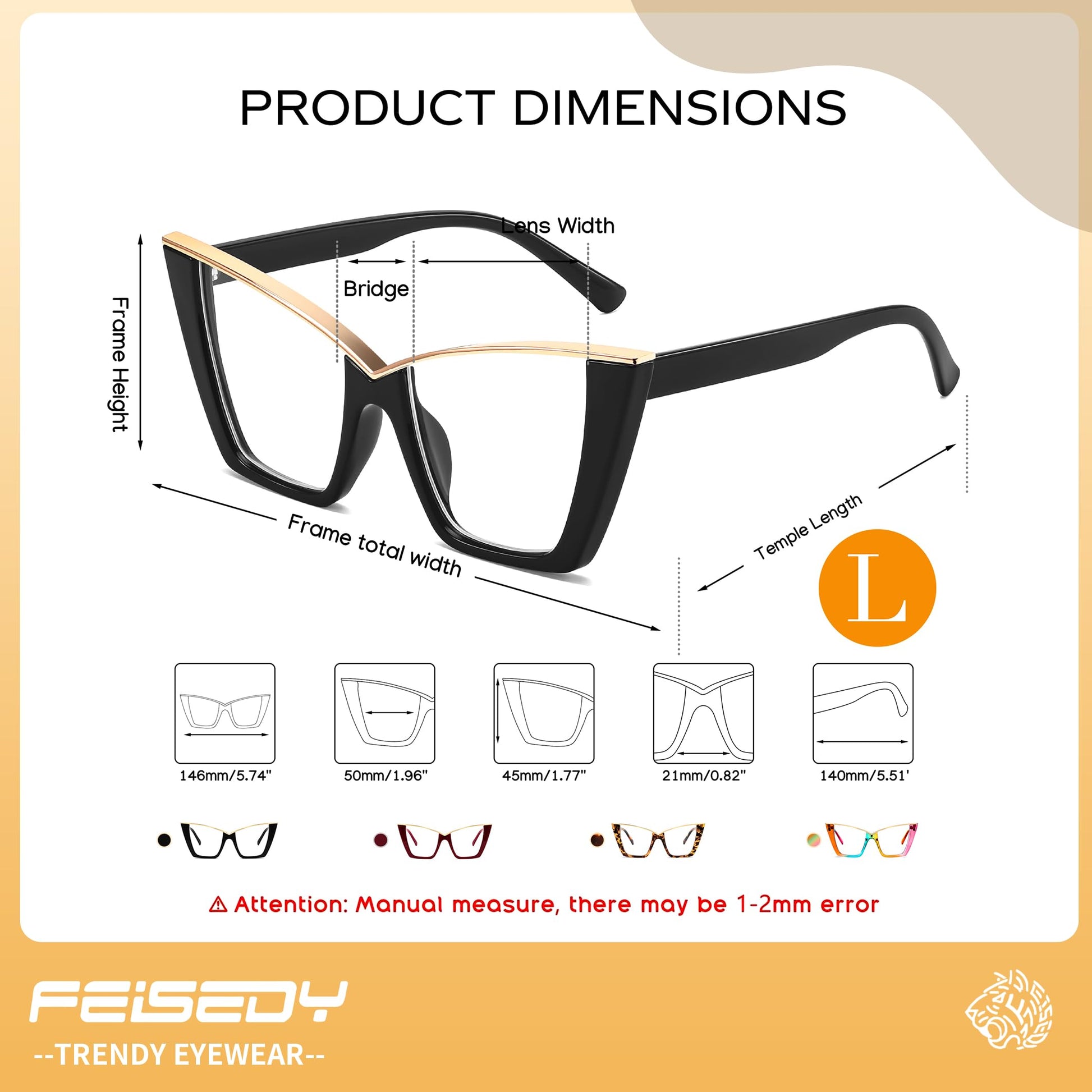 FEISEDY Fashion Cat Eye Blue Light Blocking Glasses for Women Fake Retro Eyeglasses Oversized Stylish Eyewear Frame B0240