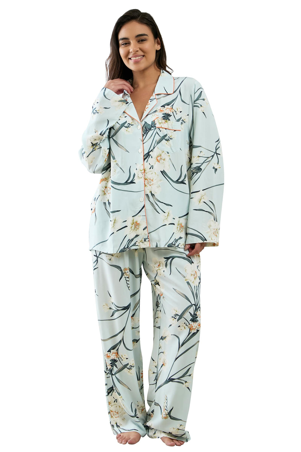 Womens Pajamas Set 2 Piece Long Sleeve Sleepwear Button Down Pjs Lounge Set Nightwear with Pockets