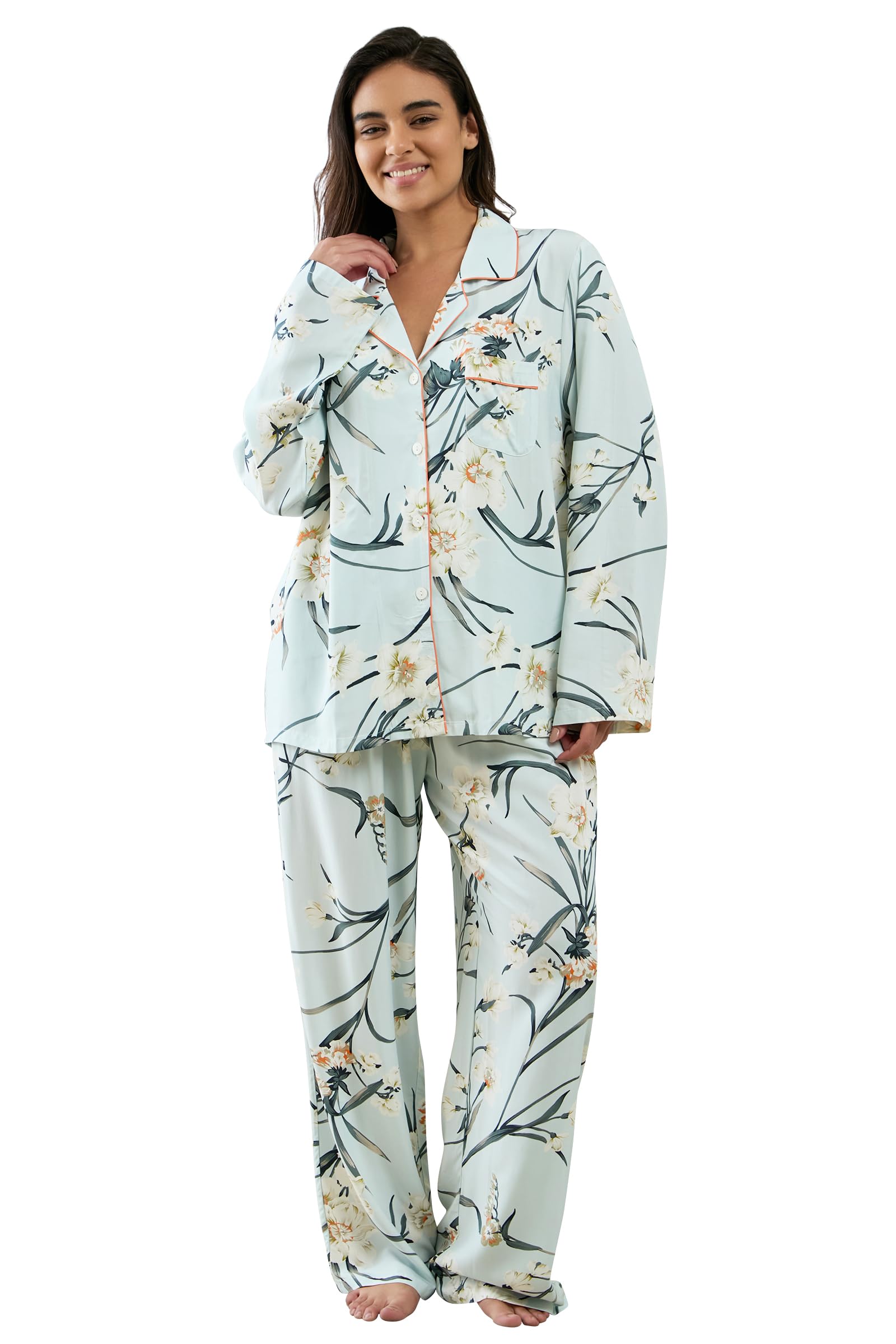 Womens Pajamas Set 2 Piece Long Sleeve Sleepwear Button Down Pjs Lounge Set Nightwear with Pockets