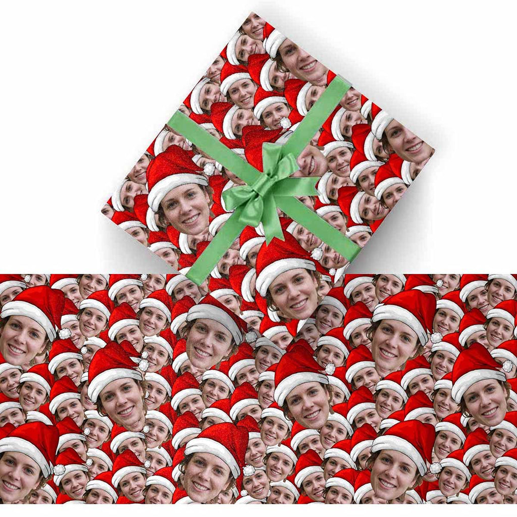 InterestPrint Custom Photo Wrapping Paper Merry Christmas with Christmas hat Wrapping Paper Custom Name Gift Wrap Roll Perfect for Birthdays 58"x 23"