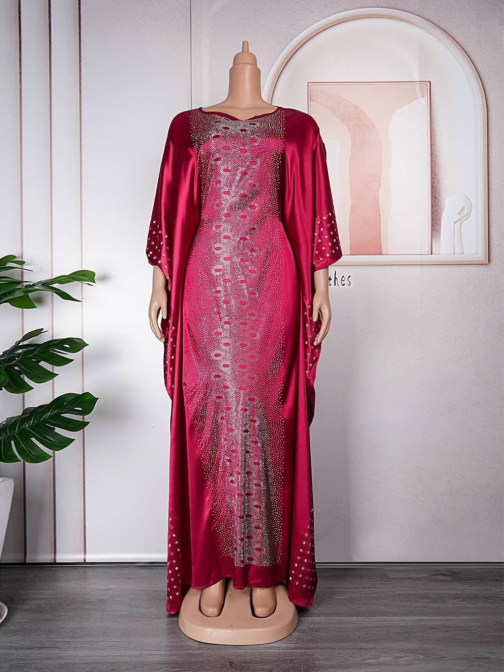 HD African Dresses for Women Fashion Beading Rhinestone Kaftan Maxi Dress