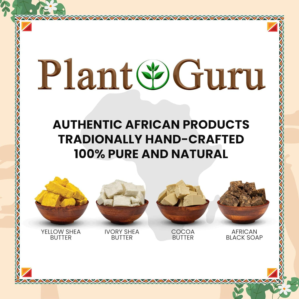 Plant Guru Raw African Shea Butter 8 oz. 100% Pure Natural Unrefined YELLOW - Ideal Moisturizer For Dry Skin, Body, Face And Hair Growth. Great For DIY Soap and Lip Balm Making.