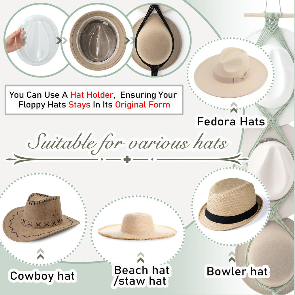 Yulejo Macrame Hat Hangers Boho Hat Rack for Wall Western Cowboy Hanging Organizer for Door Wall Room Bedroom