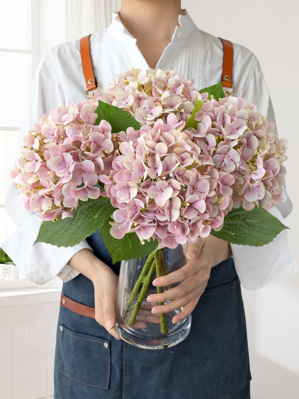 Light Blue Hydrangea Artificial Flowers,4Pcs 20" Real Touch Lifelike Silk Artificial Hydrangeas, Full Fake Flowers for Bouquet Table Centerpieces Spring Wedding Indoor Home