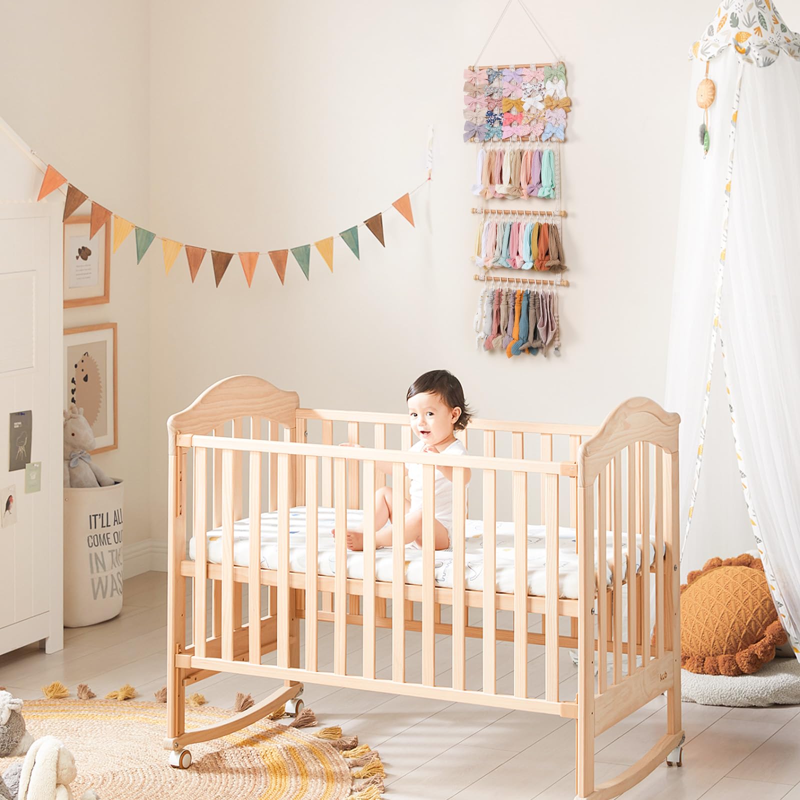 POVETIRE Headband Holder Hair Bows Organizer for Girls, Baby Headbands Hair Accessories Organizer Storage Wall Hanging Decor for Toddler Girls Room