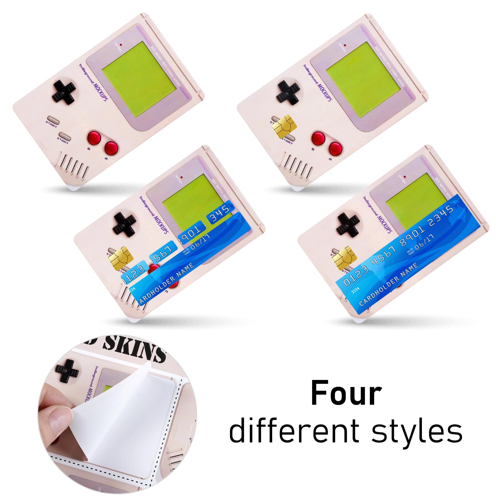 4PCS Credit Card Skin Set, Waterproof Debit Card Sticker Game Machine Theme Bank Card Sticker Skins - Black