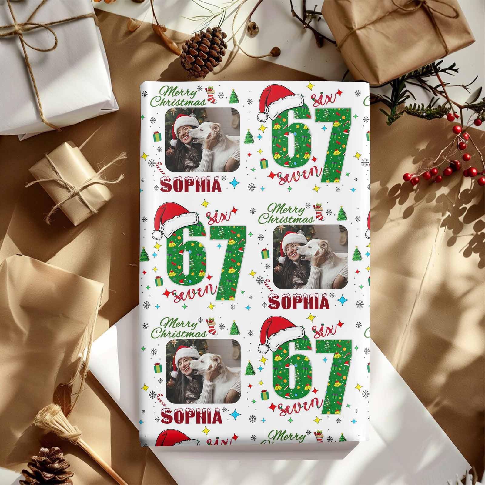 InterestPrint Custom Photo Wrapping Paper Merry Christmas with Christmas hat Wrapping Paper Custom Name Gift Wrap Roll Perfect for Birthdays 58"x 23"