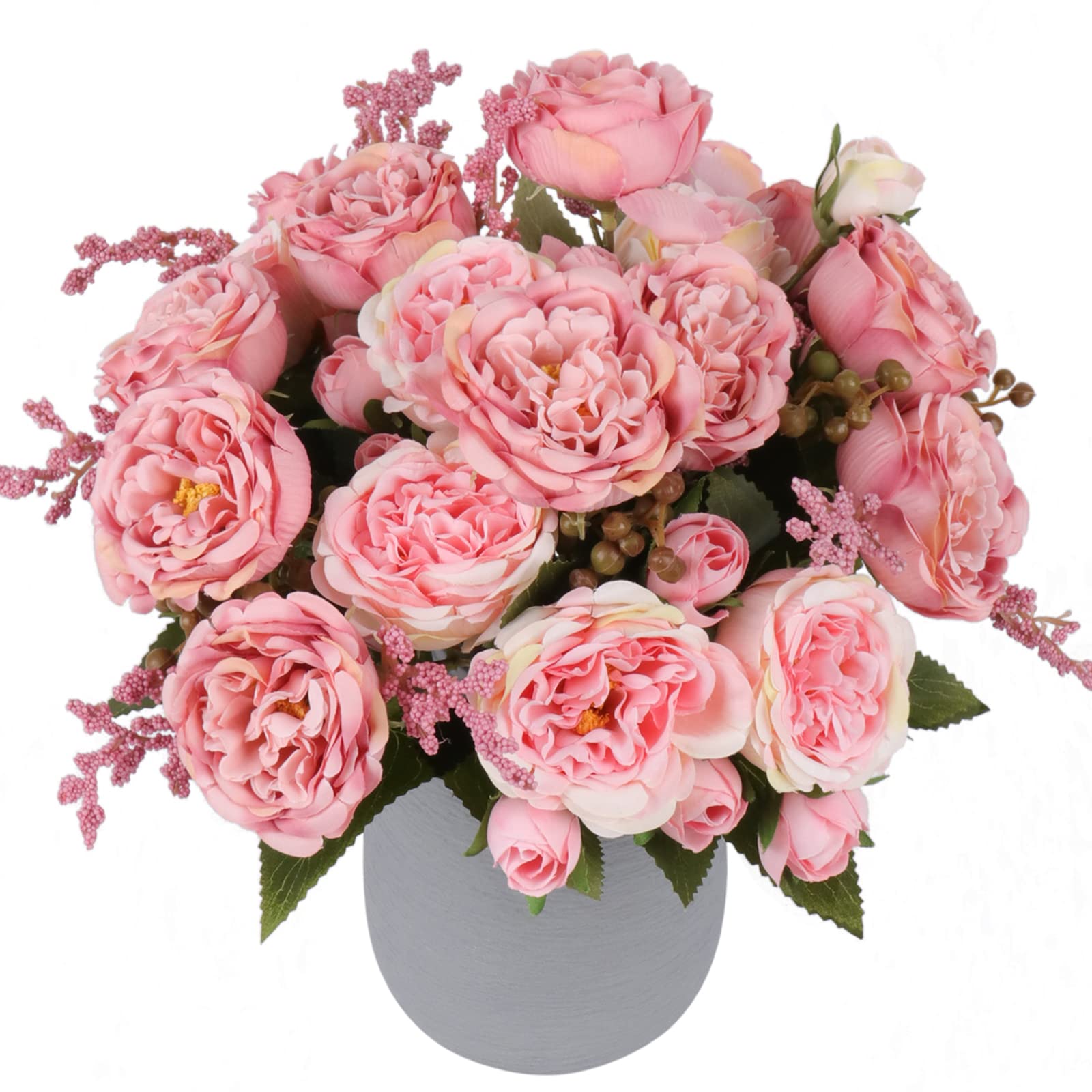 4 Bundles Artificial Peonies Silk Flowers, White Faux Peony Bouquet Florals Arrangements Decor for Farmhouse Home Boho Wedding Table Centerpiece, Fake Plastic Flowers Bulk Vase Decoration (White)