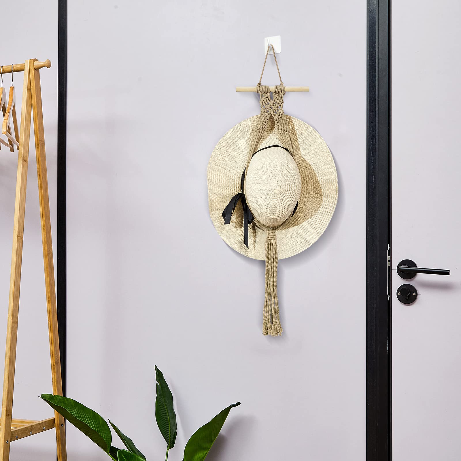 Yulejo Macrame Hat Hangers Boho Hat Rack for Wall Western Cowboy Hanging Organizer for Door Wall Room Bedroom