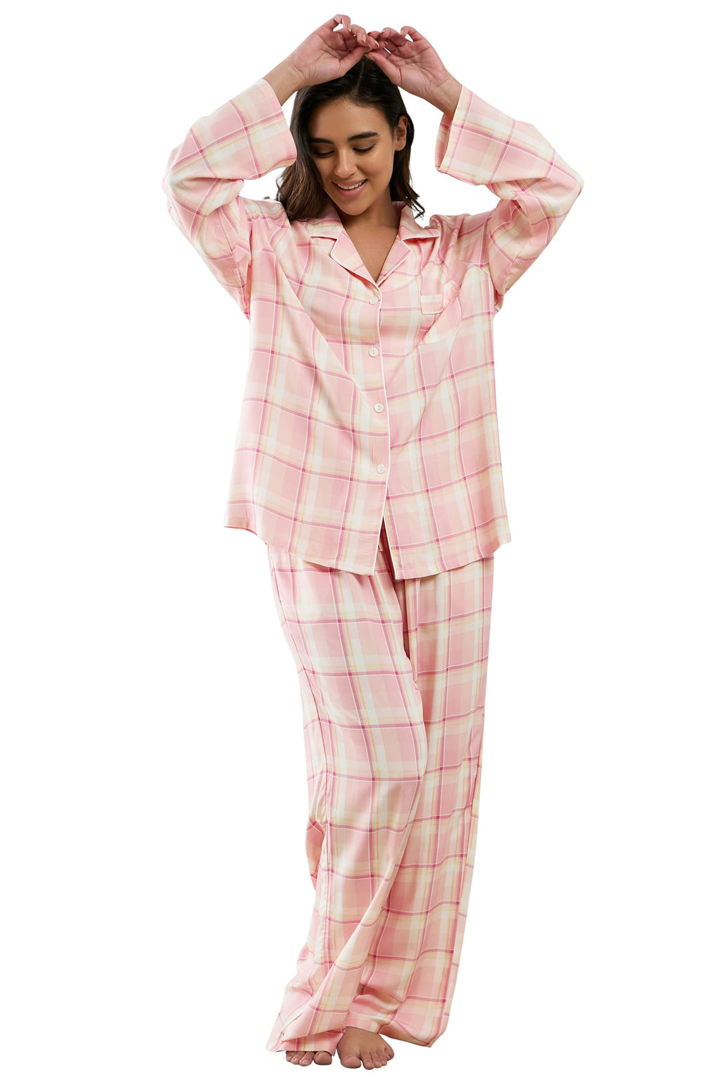 Womens Pajamas Set 2 Piece Long Sleeve Sleepwear Button Down Pjs Lounge Set Nightwear with Pockets