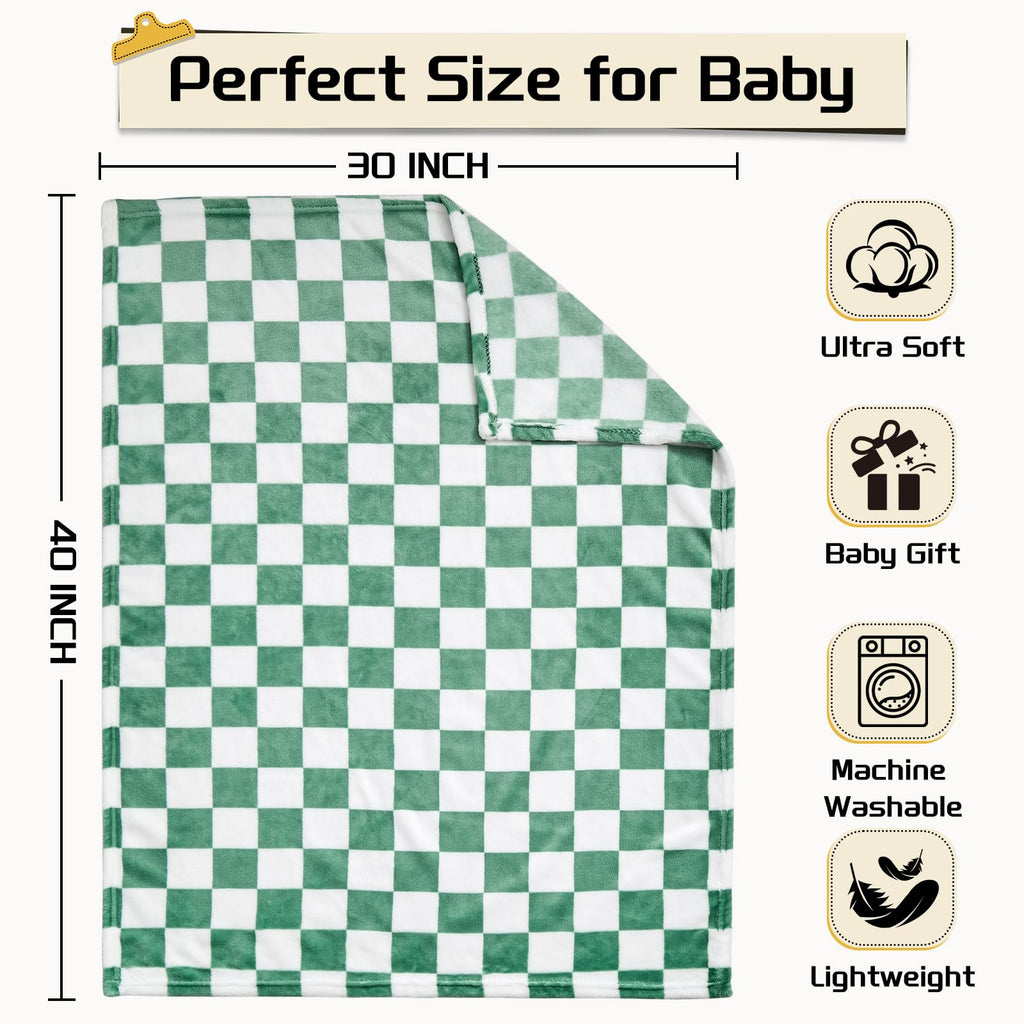 Yurhap Checkered Baby Blanket Fleece Baby Blankets Neutral for Boys Girls, Super Soft Warm Lightweight Infant Toddler Newborn Receiving Blankets for Crib Stroller, 30''x40'', Khaki
