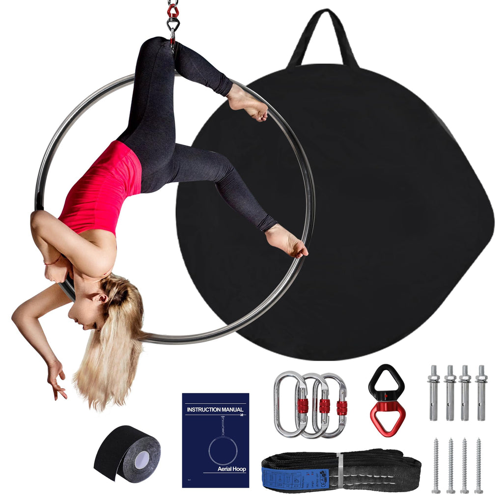 Aerial Lyra Hoop Kit (85cm/90cm), 32mm Thick, Maximum Load 460 LBS, Yoga Equipment Set with Hardware Kit for Yoga Dance, Aerial Fitness