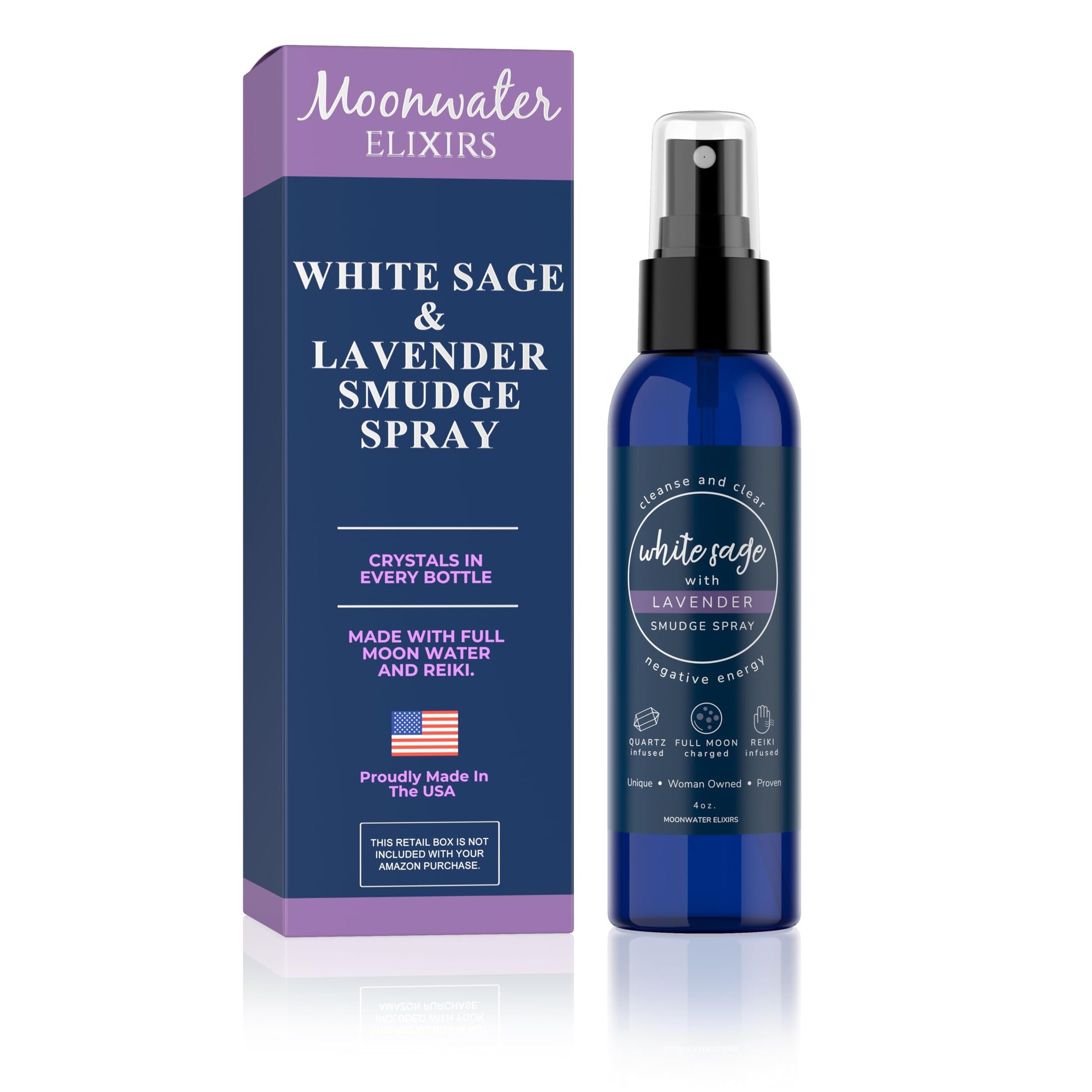 White Sage Smudge Spray for Spiritual Cleansing & Aura Protection, Sage Mist for Cleansing Negative Energy & Protection, Home & Meditation, Clear Quartz Reiki Energized Aromatherapy Room Spray - 4oz