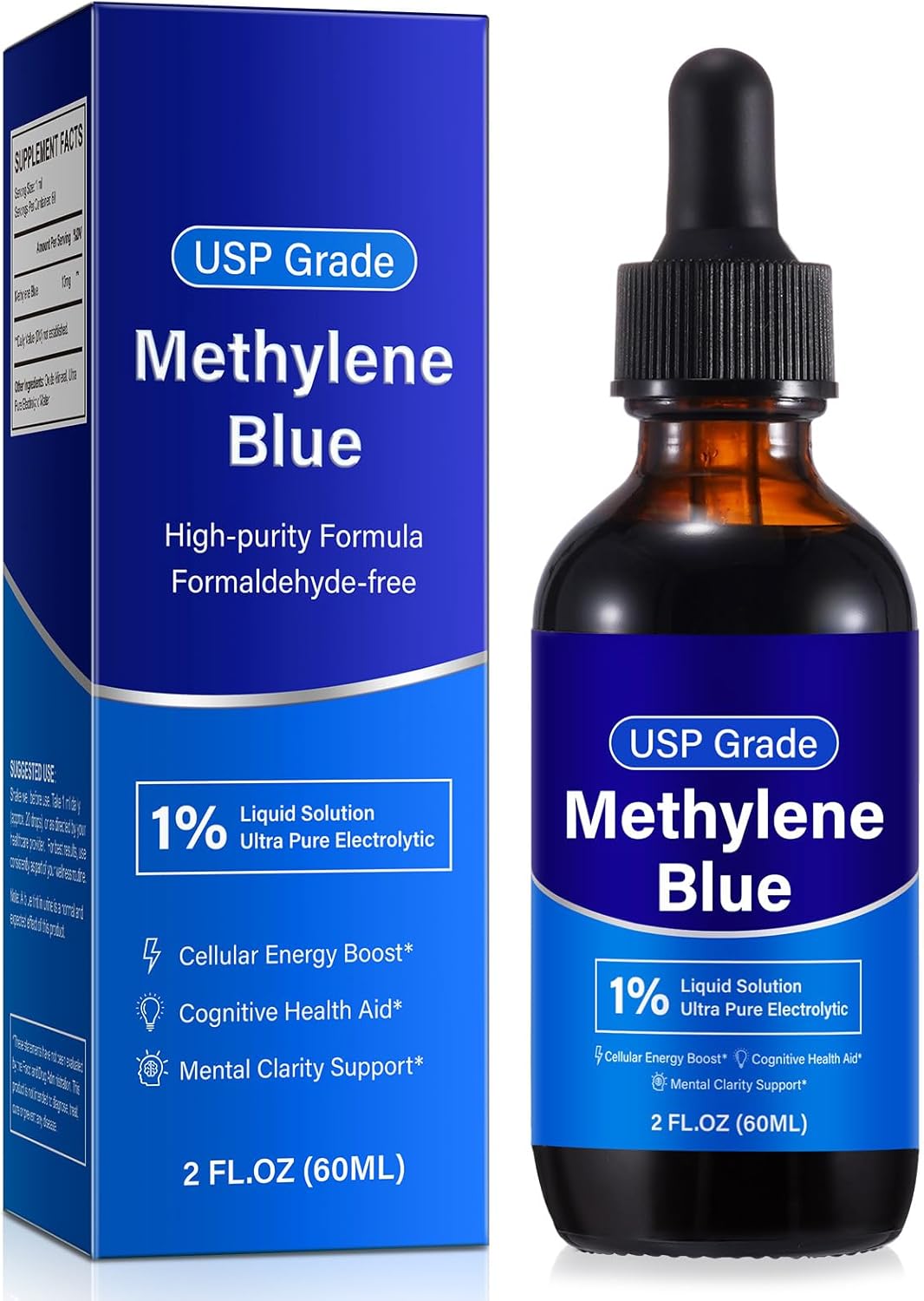 Methylene Blue Pharmaceutical Grade - Methylene Blue Drops 1%- USP Grade Ultra Pure Electrolytic - Nootropic Supplement for Humans
