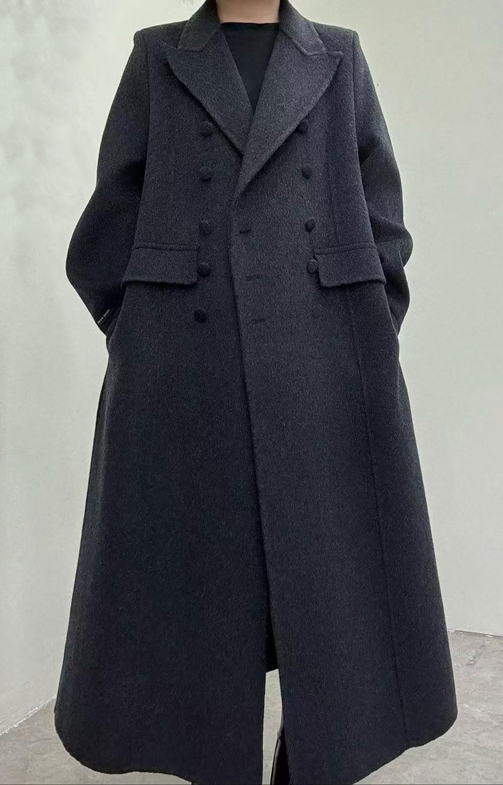 CHARTOU Women Long Winter Wool Pea Coat Lapel Double Breasted Trench Over Coat with Belt