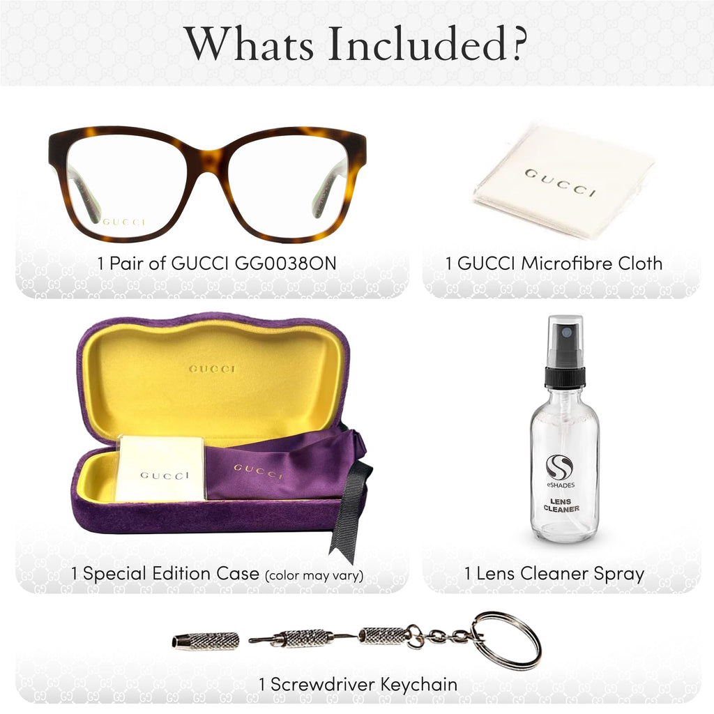 Gucci GG0038ON Square Shape Eyeglasses + Bundle with eSHADES Luxury Eyewear Kit