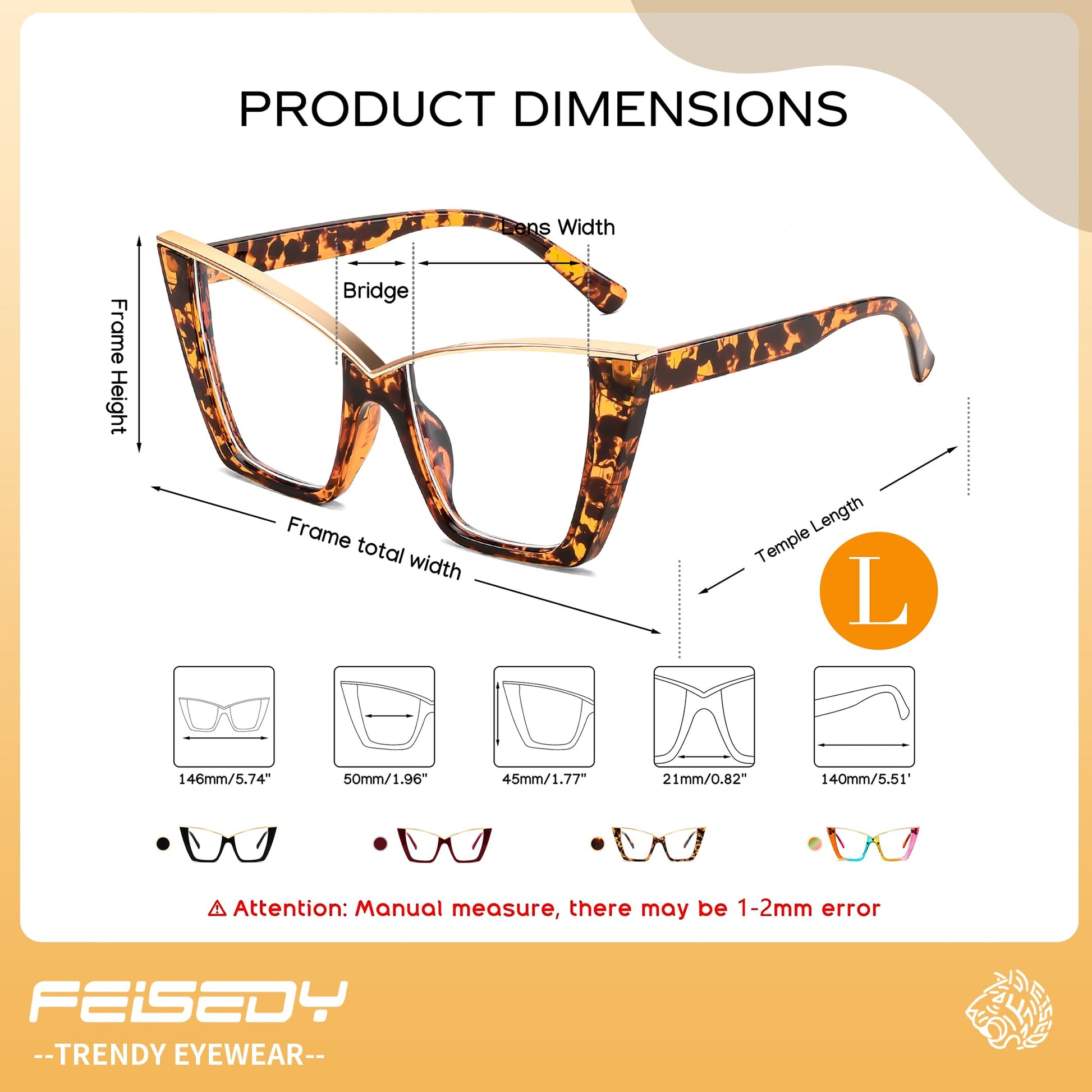 FEISEDY Fashion Cat Eye Blue Light Blocking Glasses for Women Fake Retro Eyeglasses Oversized Stylish Eyewear Frame B0240