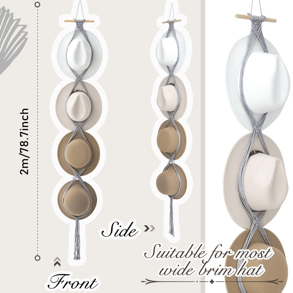 Yulejo Macrame Hat Hangers Boho Hat Rack for Wall Western Cowboy Hanging Organizer for Door Wall Room Bedroom