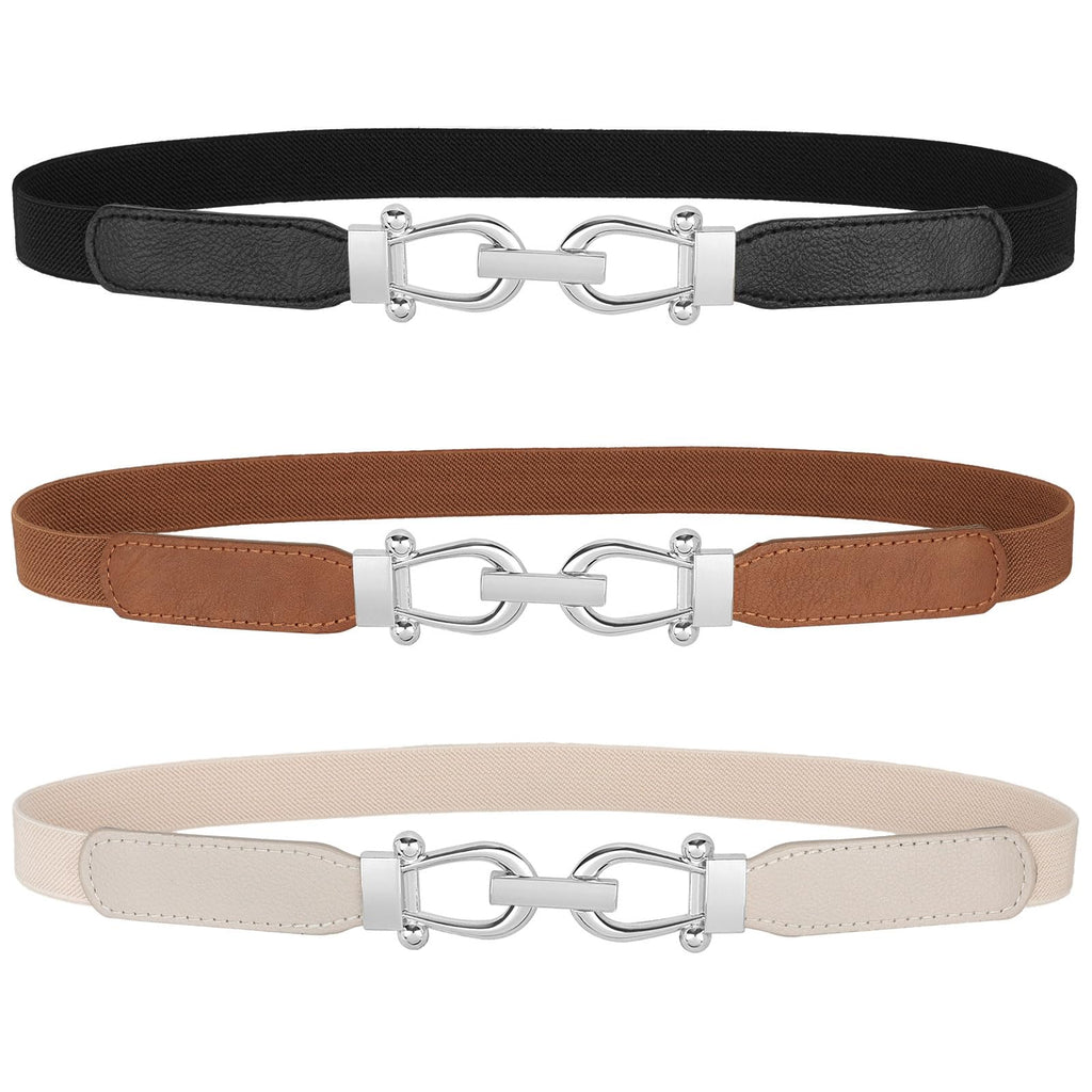 JASGOOD Women Skinny Elastic Belt for Dresses,Thin Retro Stretch Waist Belt with Golden Buckle