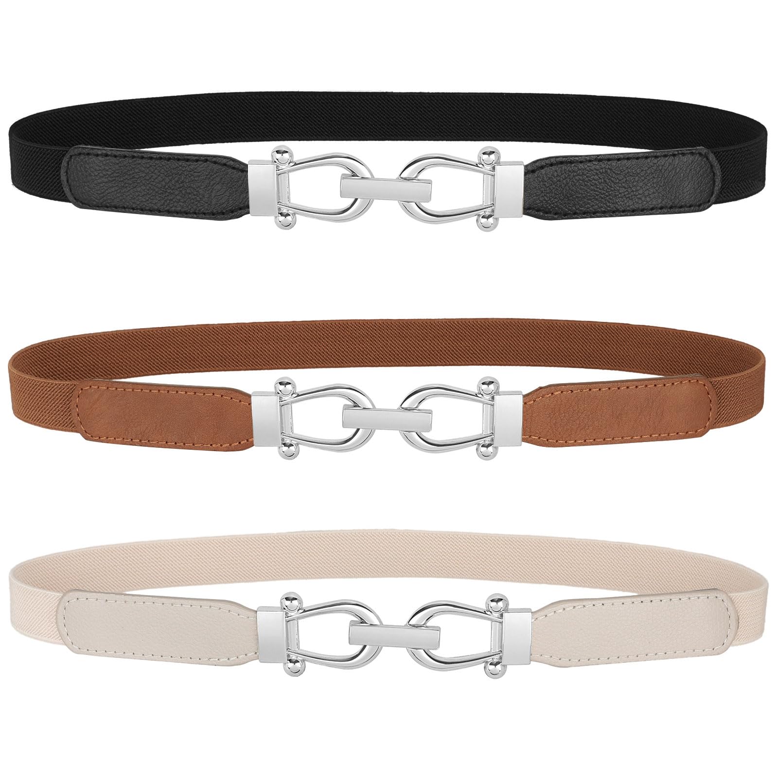 JASGOOD Women Skinny Elastic Belt for Dresses,Thin Retro Stretch Waist Belt with Golden Buckle