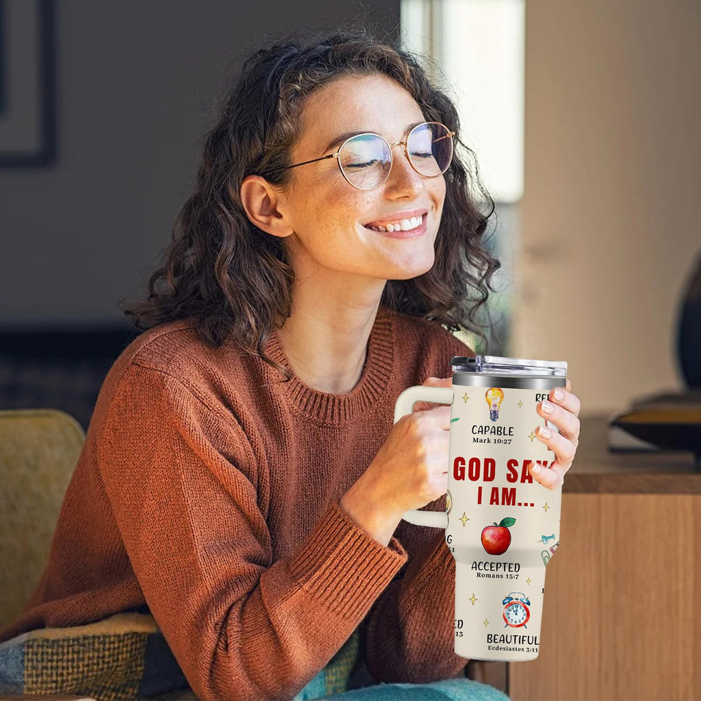 Christian Gifts for Women, 40 oz I Can Do All Things Christ Tumbler With Handle, Inspirational Religious Birthday Gifts for Faith Cup, Christian Jesus God Bible Verse Pastor Prayer Gift for Christmas