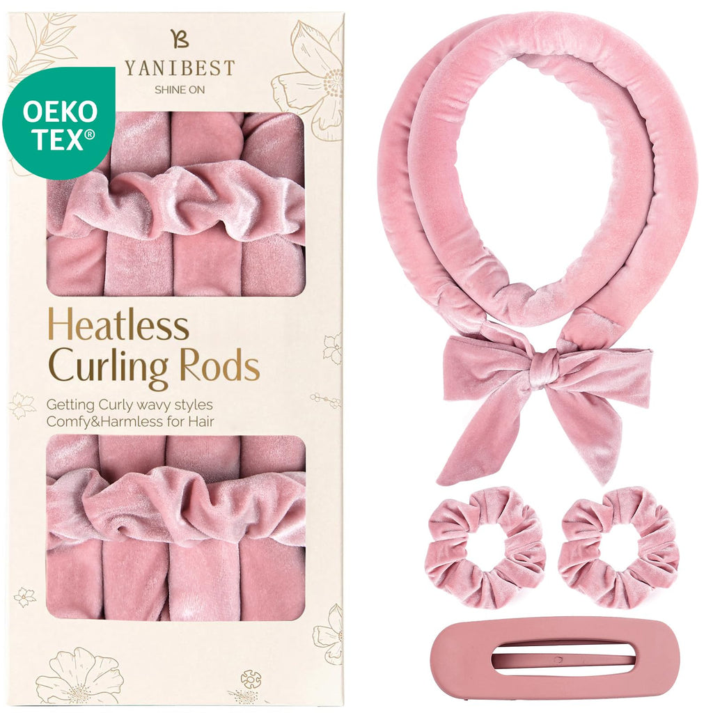Yanibest Heatless Hair Curler, No Heat Hair Curlers to Sleep in, Super Soft Ribbon Wrap for Long Hair, Overnight Heatless Curling Set with Scrunchies and Clip, for All Hair types