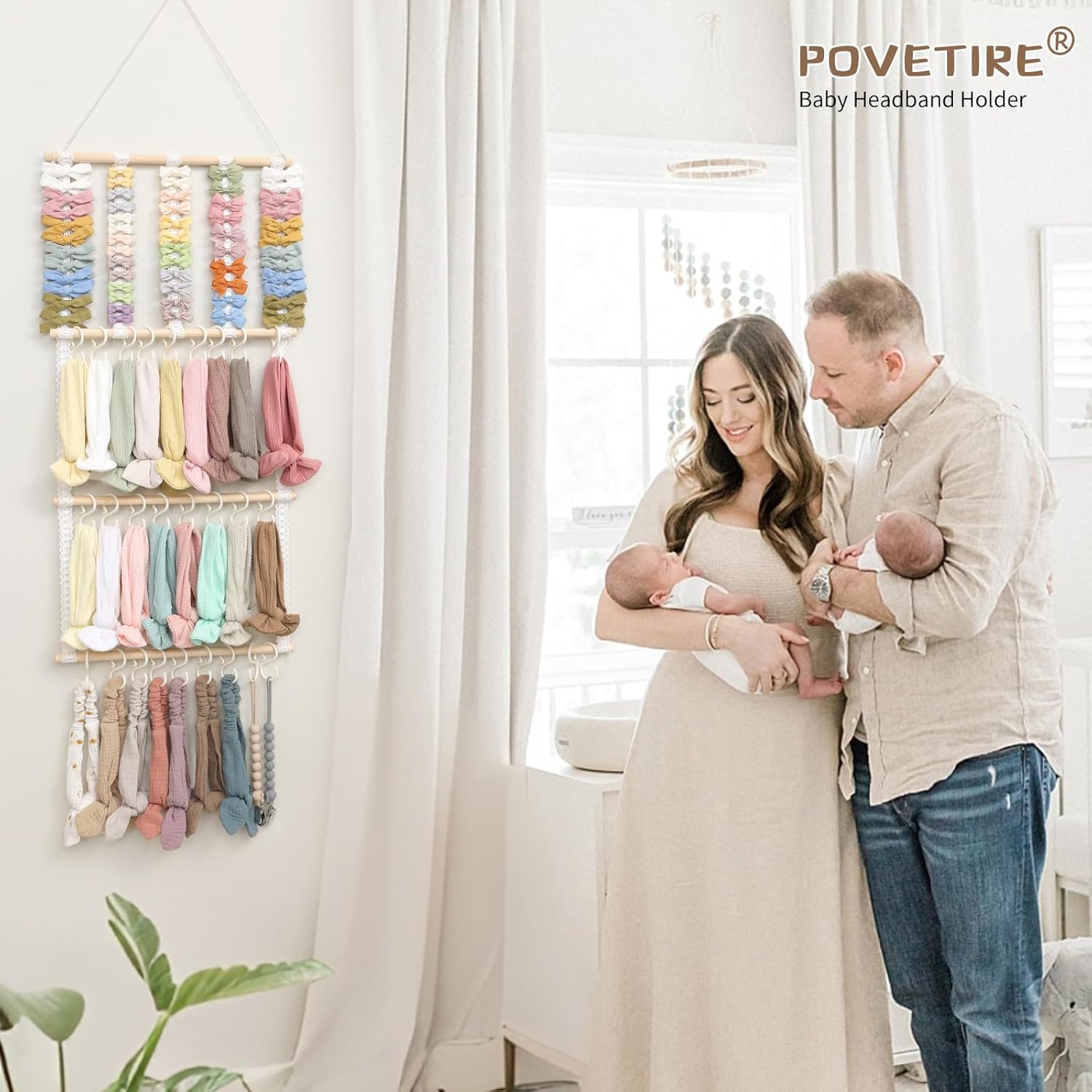 POVETIRE Headband Holder Hair Bows Organizer for Girls, Baby Headbands Hair Accessories Organizer Storage Wall Hanging Decor for Toddler Girls Room