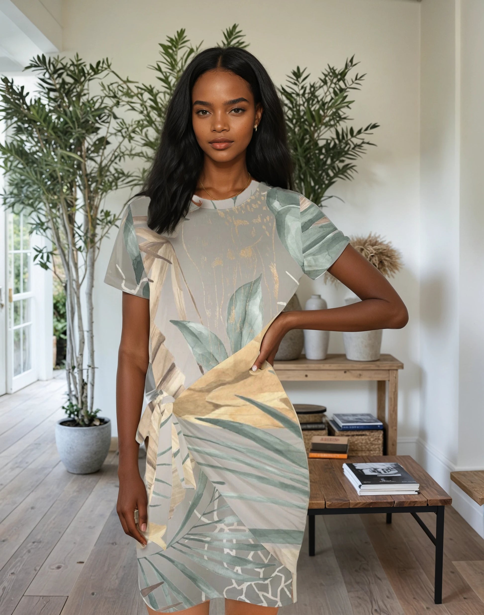 Luxe Goddess Short Sleeve Side Tie Dress