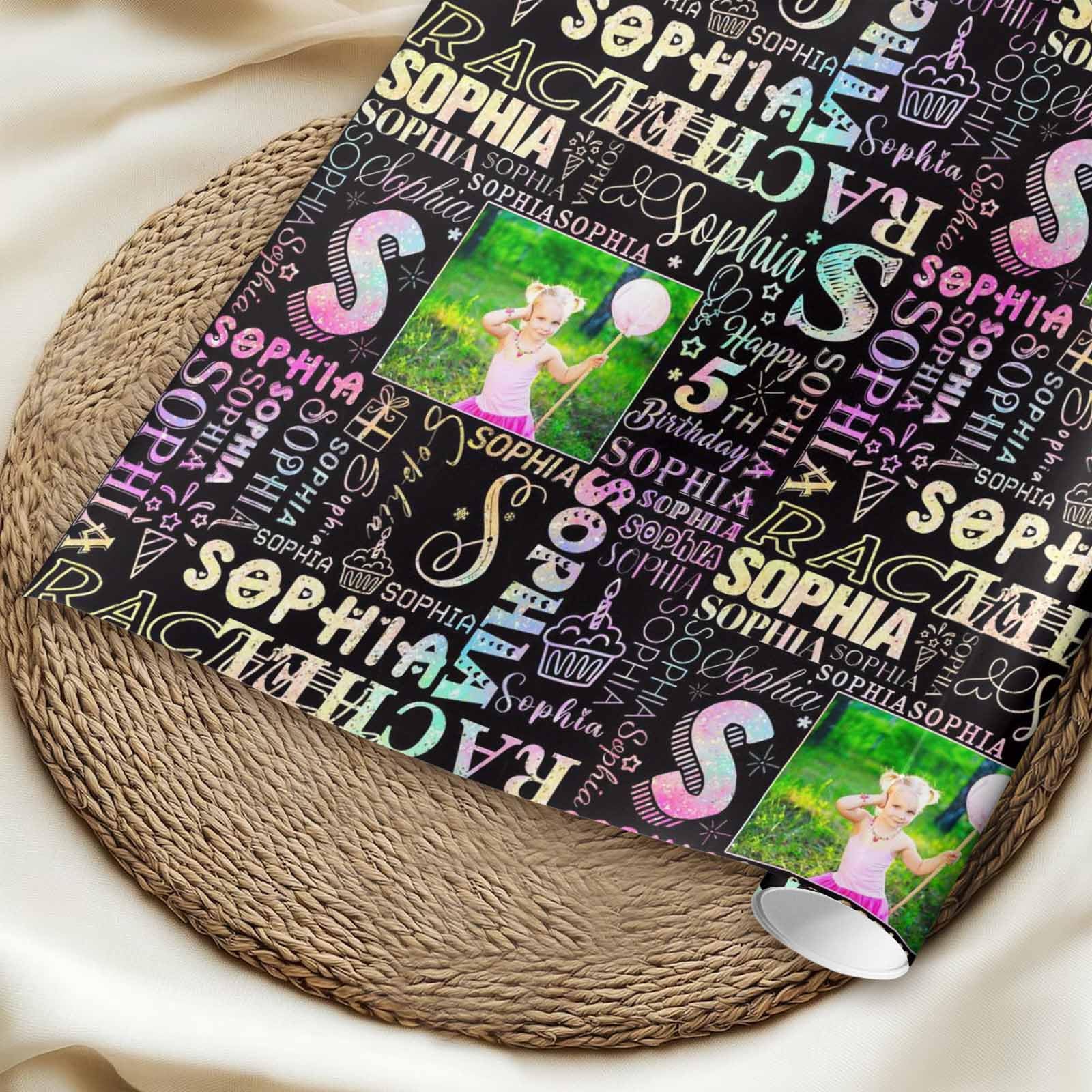 InterestPrint Custom Photo Wrapping Paper Merry Christmas with Christmas hat Wrapping Paper Custom Name Gift Wrap Roll Perfect for Birthdays 58"x 23"