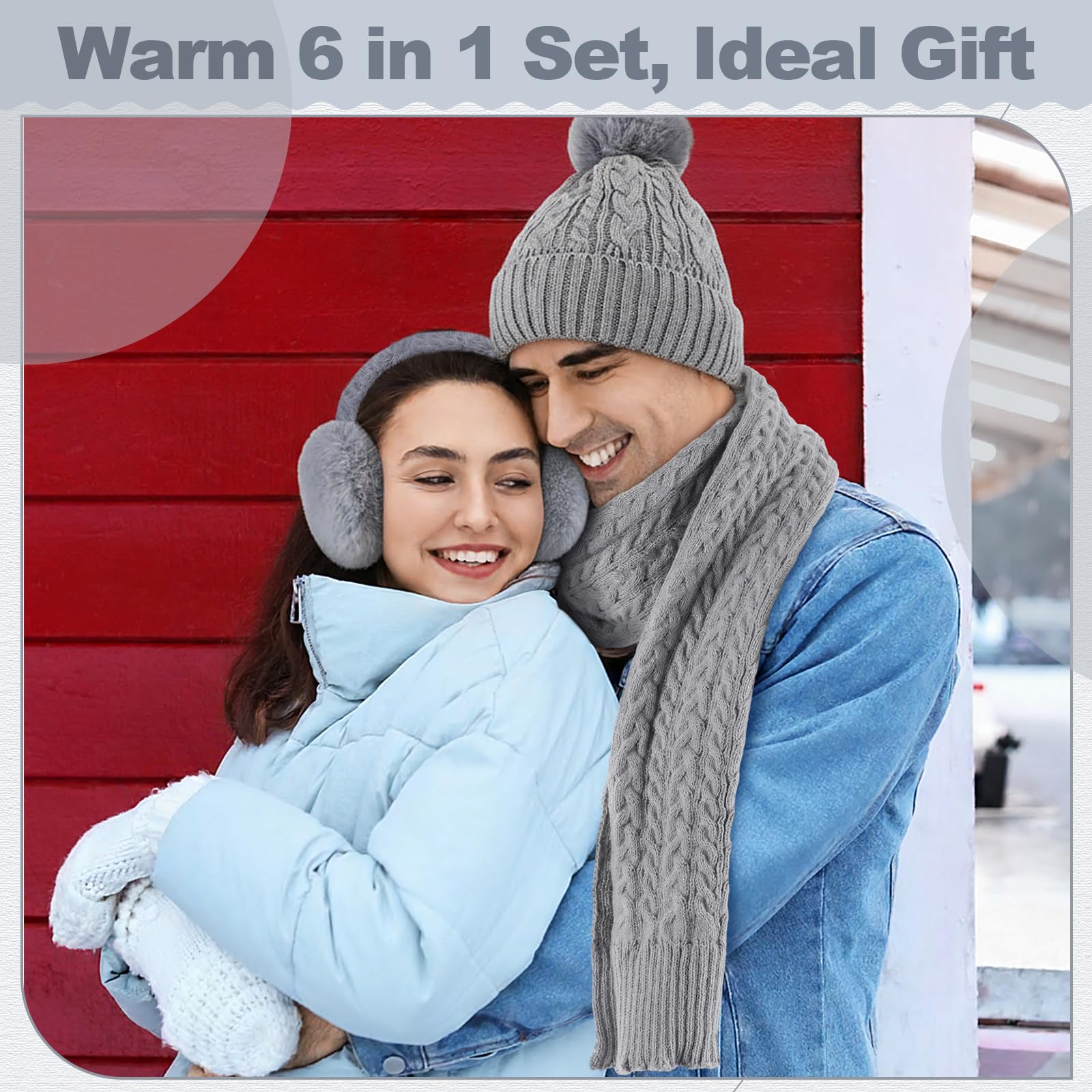 Geyoga 6 Pcs Winter Warm Set for Women Warm Beanies Hats Touchscreen Gloves Long Scarf Ear Muffs Socks Winter Gifts for Women