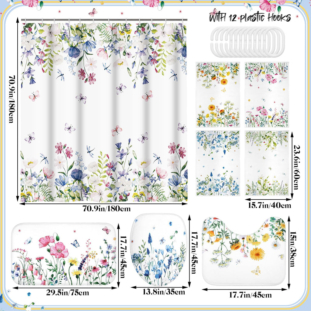 Honoson 8 Pcs Christmas Black Santa Claus Shower Curtain Set with Rugs and Kitchen Towels African American Retro Christmas Bathroom Decor Black Santa Curtain Decorations Xmas Farmhouse Gifts