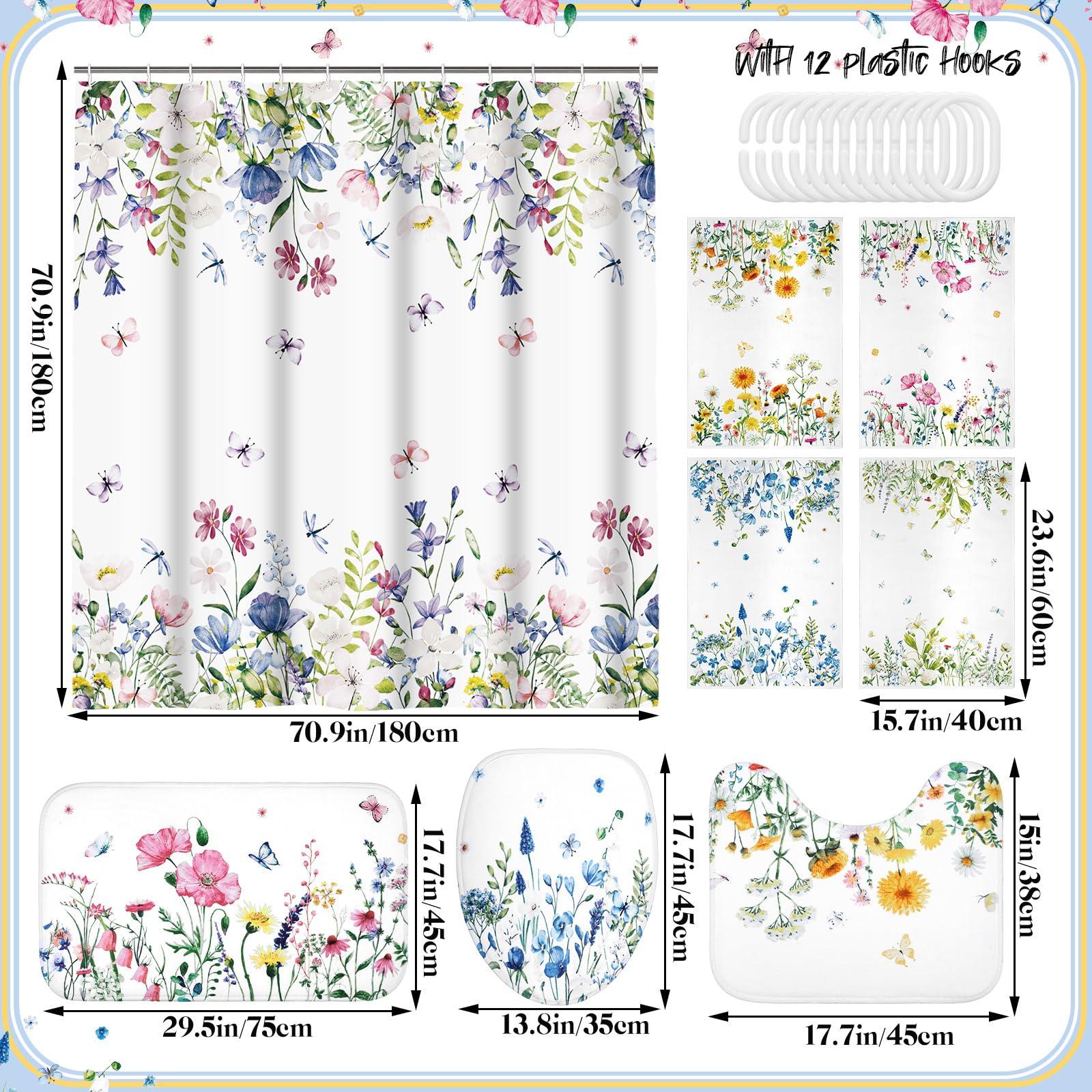 Honoson 8 Pcs Christmas Black Santa Claus Shower Curtain Set with Rugs and Kitchen Towels African American Retro Christmas Bathroom Decor Black Santa Curtain Decorations Xmas Farmhouse Gifts