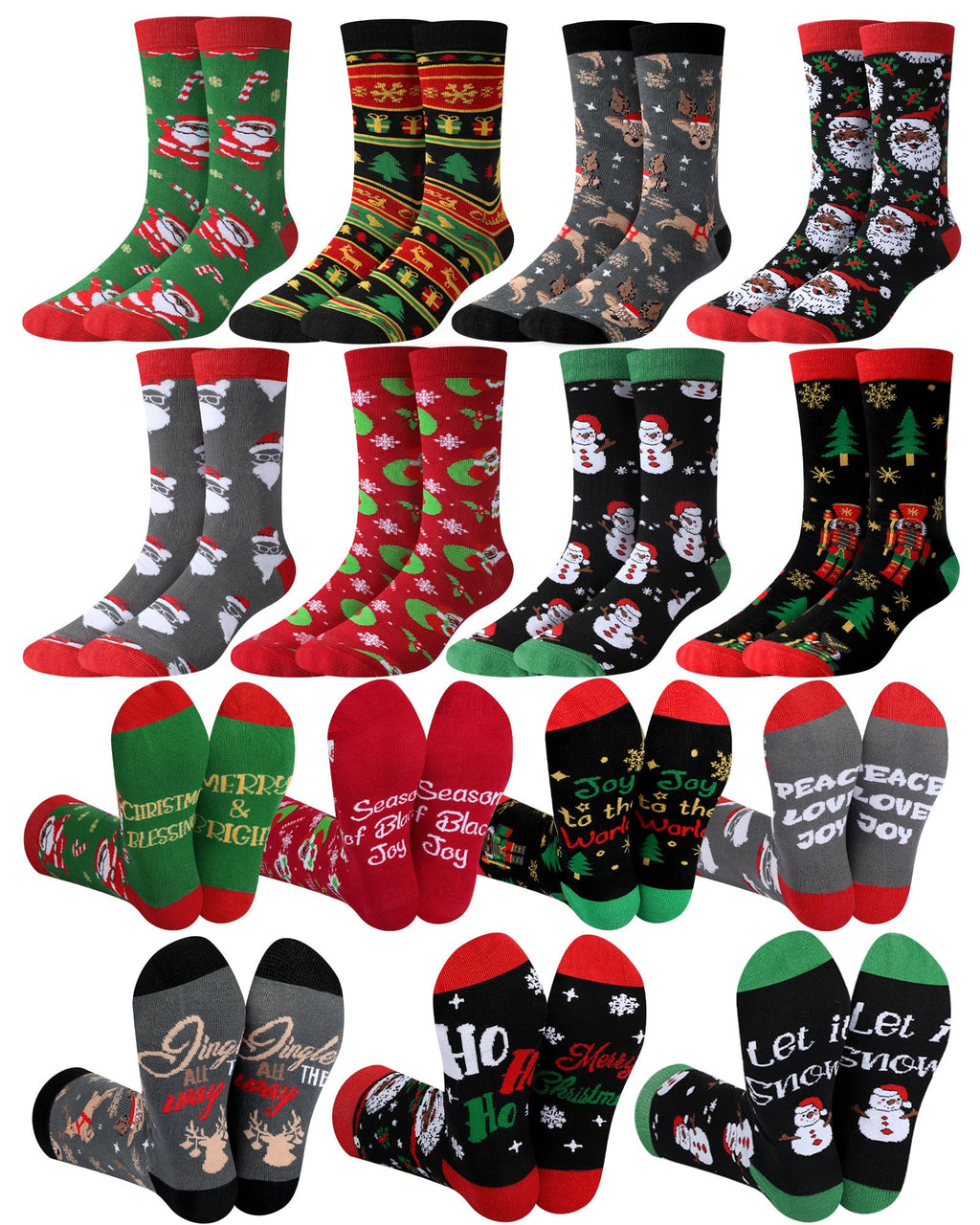 8 Pairs Novelty Black Santa Christmas Socks Funny African American Santa Crew Socks for Christmas Stocking Stuffers