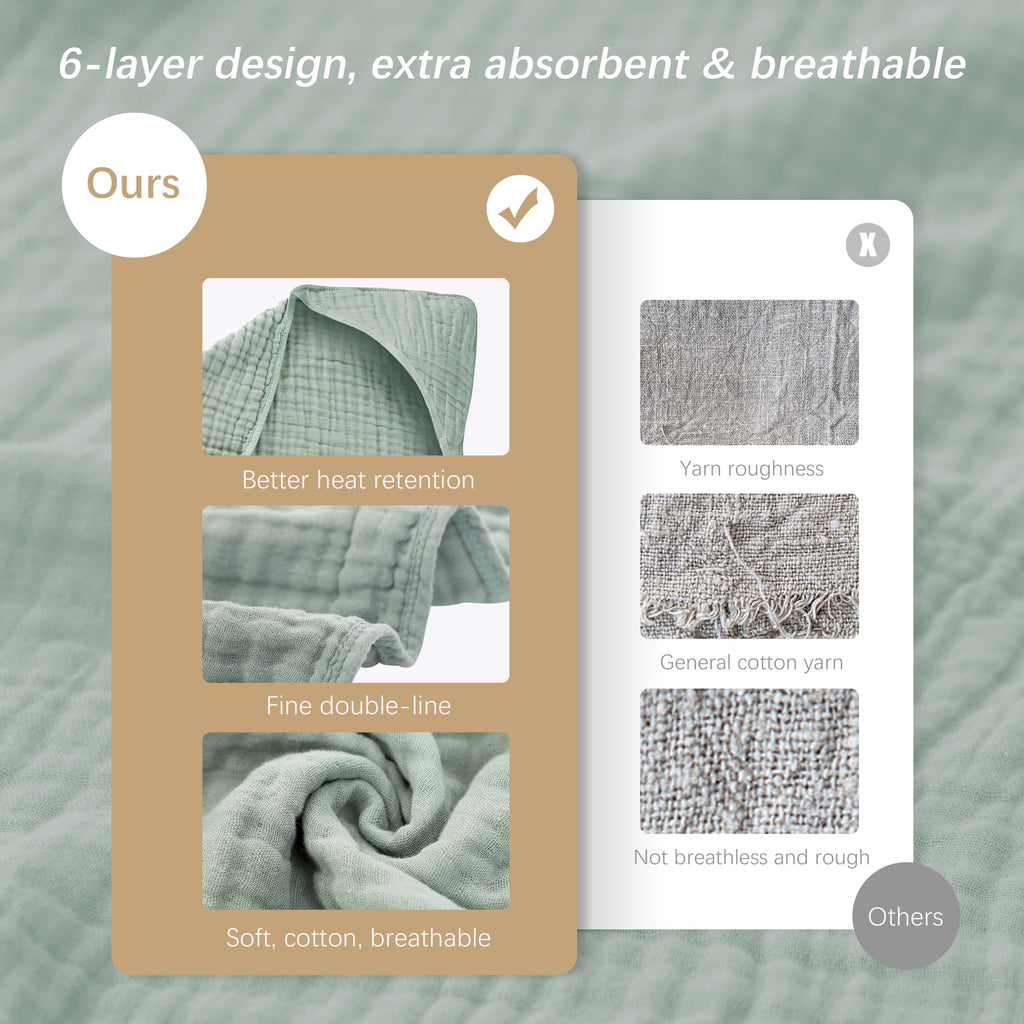 SWEET DOLPHIN Muslin Hooded Baby Bath Towels - 2 Pack 100% Cotton Towel for Babies, Infants, Toddlers - 32x32Inch - Highly Absorbent and Newborn Essential, Light Bean Paste