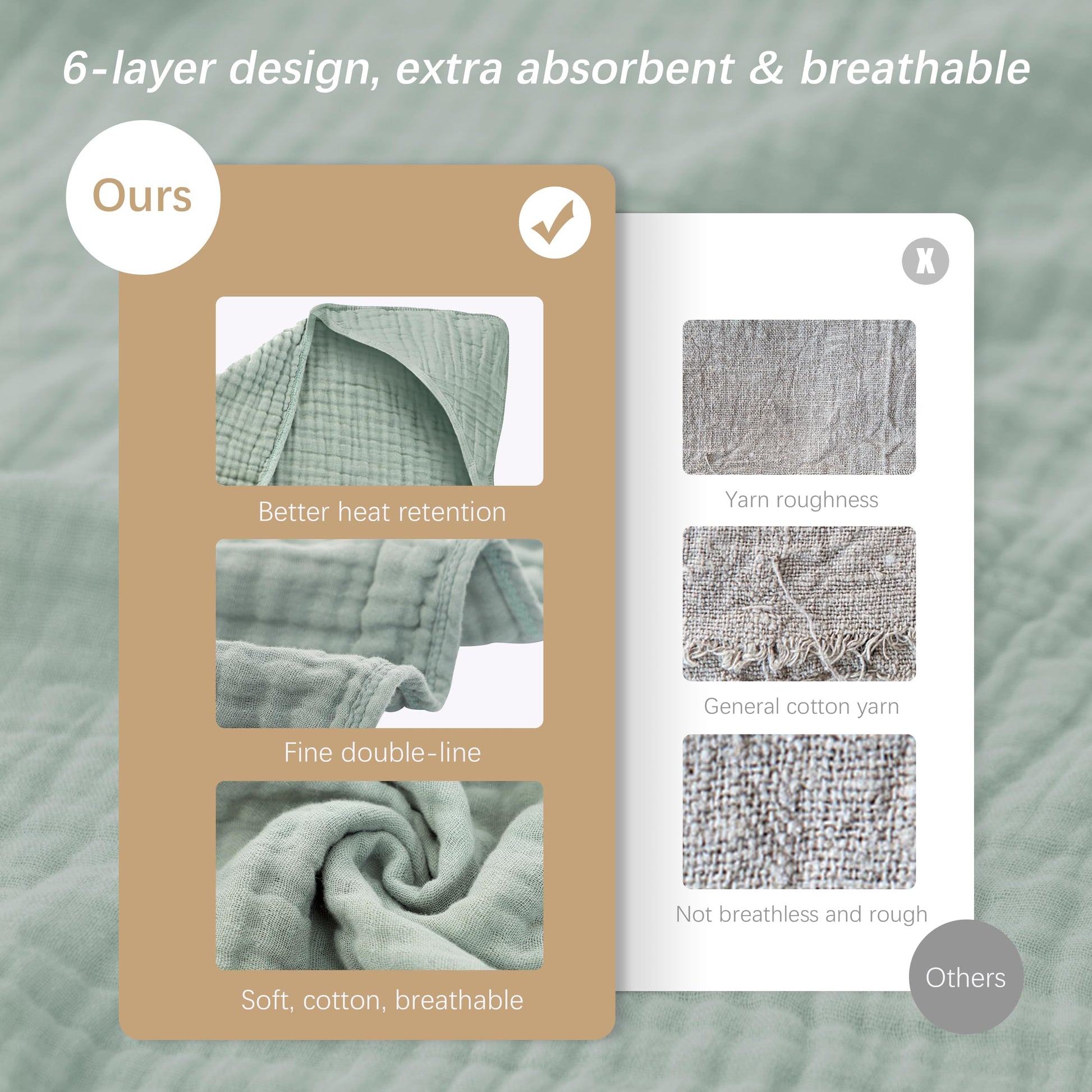 SWEET DOLPHIN Muslin Hooded Baby Bath Towels - 2 Pack 100% Cotton Towel for Babies, Infants, Toddlers - 32x32Inch - Highly Absorbent and Newborn Essential, Light Bean Paste