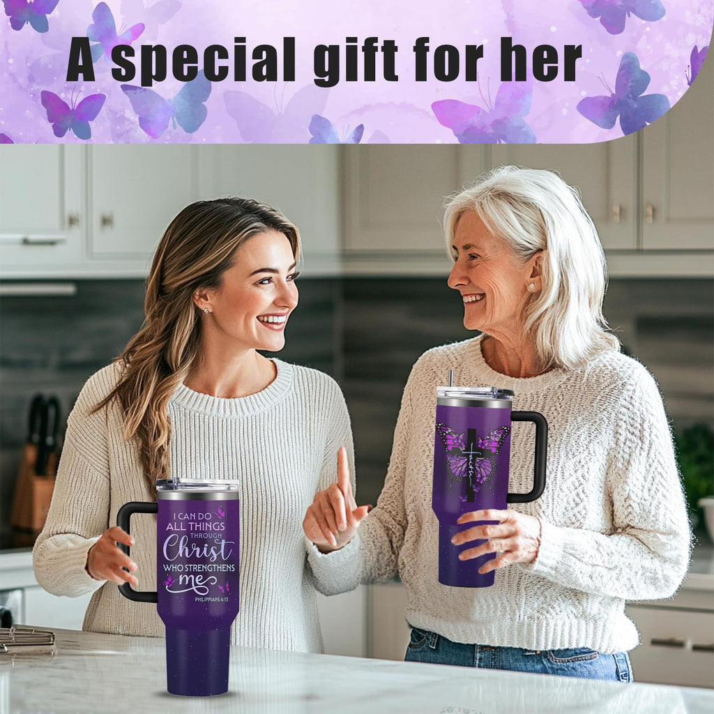 Christian Gifts for Women, 40 oz I Can Do All Things Christ Tumbler With Handle, Inspirational Religious Birthday Gifts for Faith Cup, Christian Jesus God Bible Verse Pastor Prayer Gift for Christmas