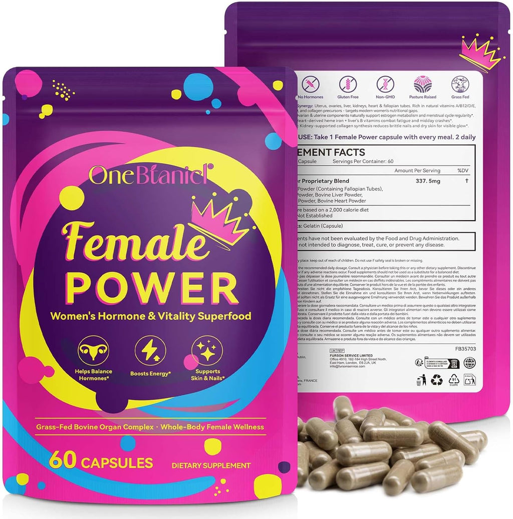 Beef Organ Supplement for Women with Beef Liver, Kidney, Heart and Uterus Tissue, Supports Women's Overall Wellness, Hormone Balance, Energy, Skin Health, 100% Grass Fed, Non-GMO, 60 Capsules